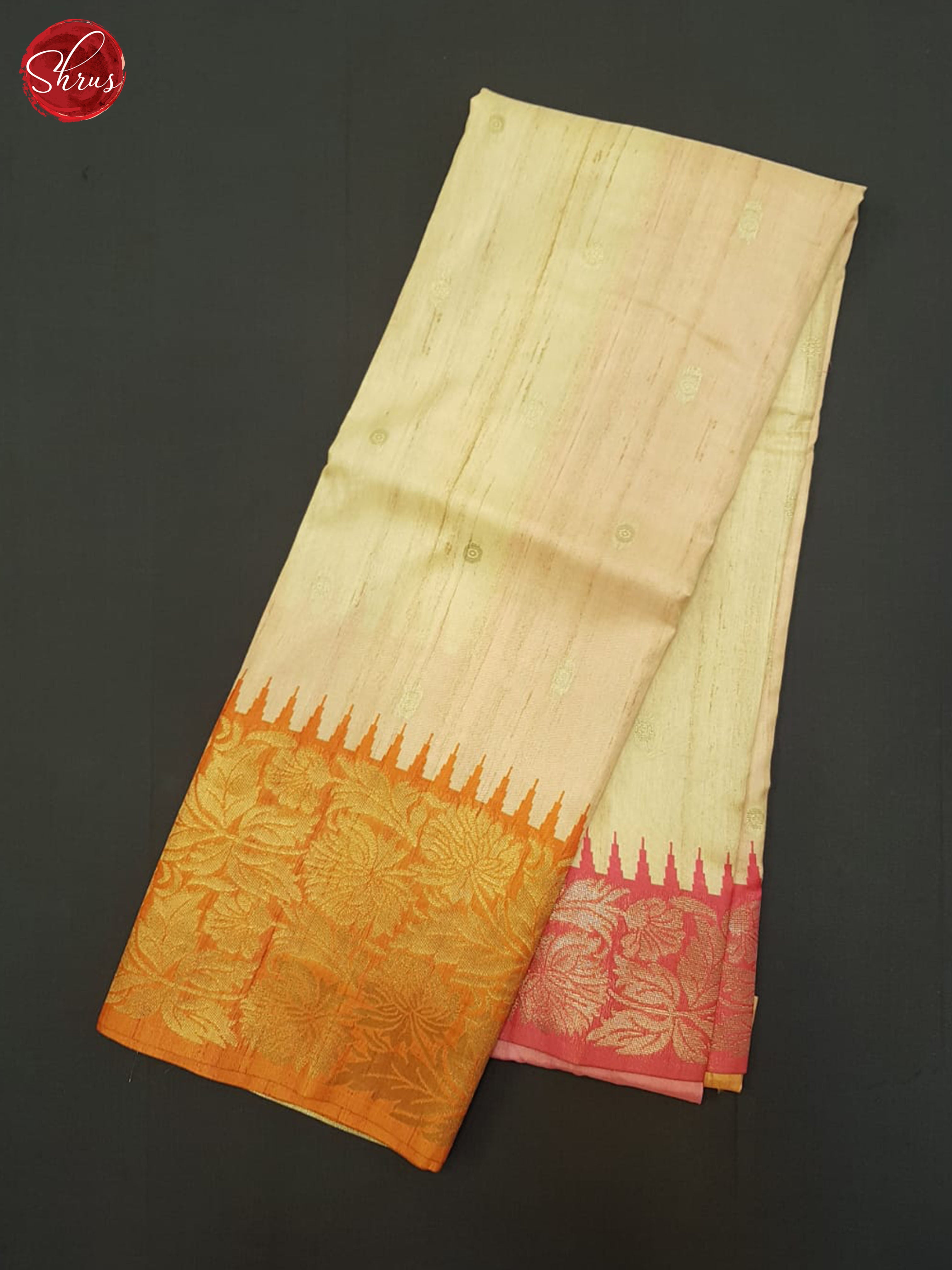 Beige & Orange - Semi Rawsilk Saree - Shop on ShrusEternity.com