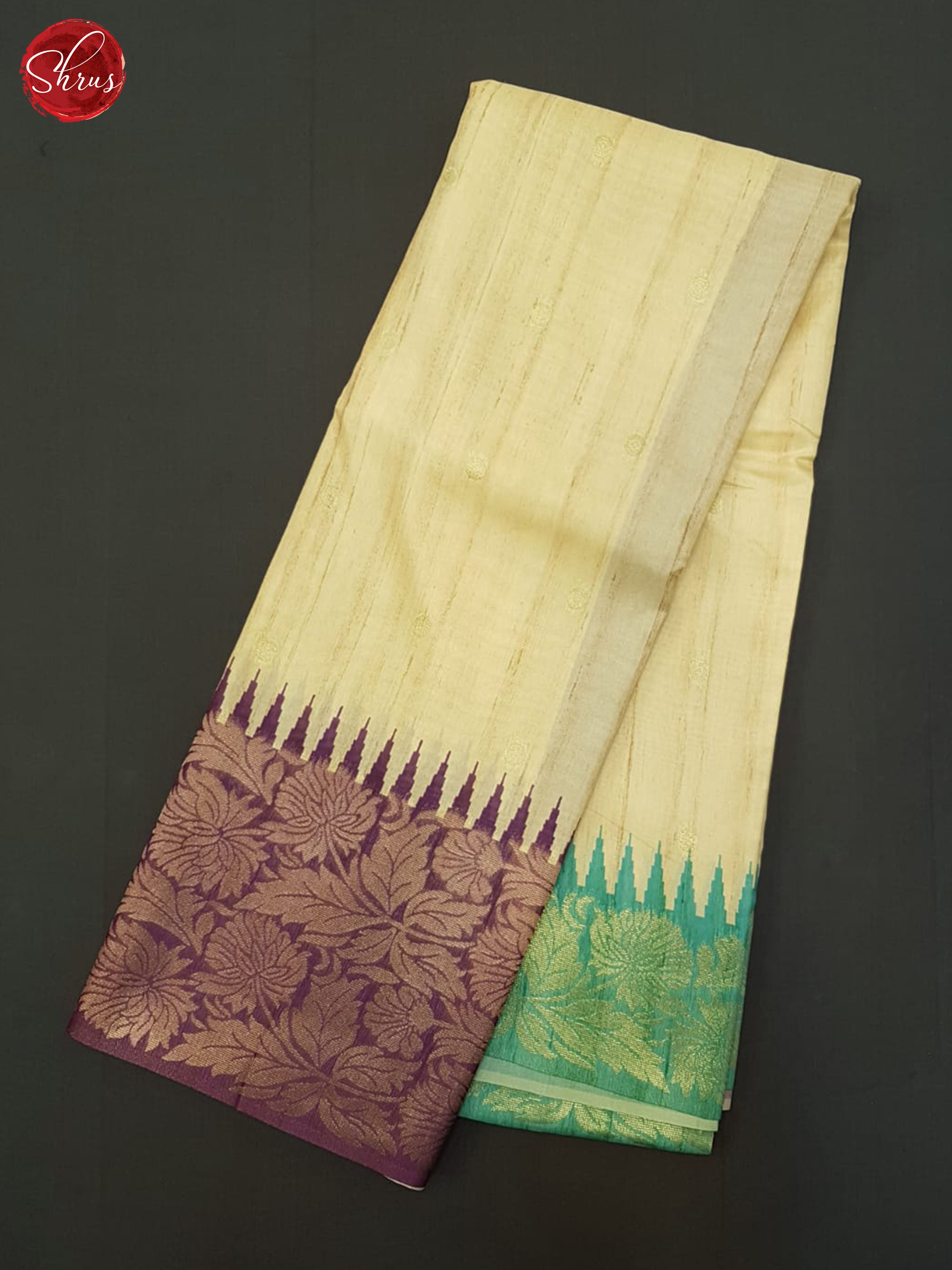 Beige & Purple - Semi Rawsilk Saree - Shop on ShrusEternity.com