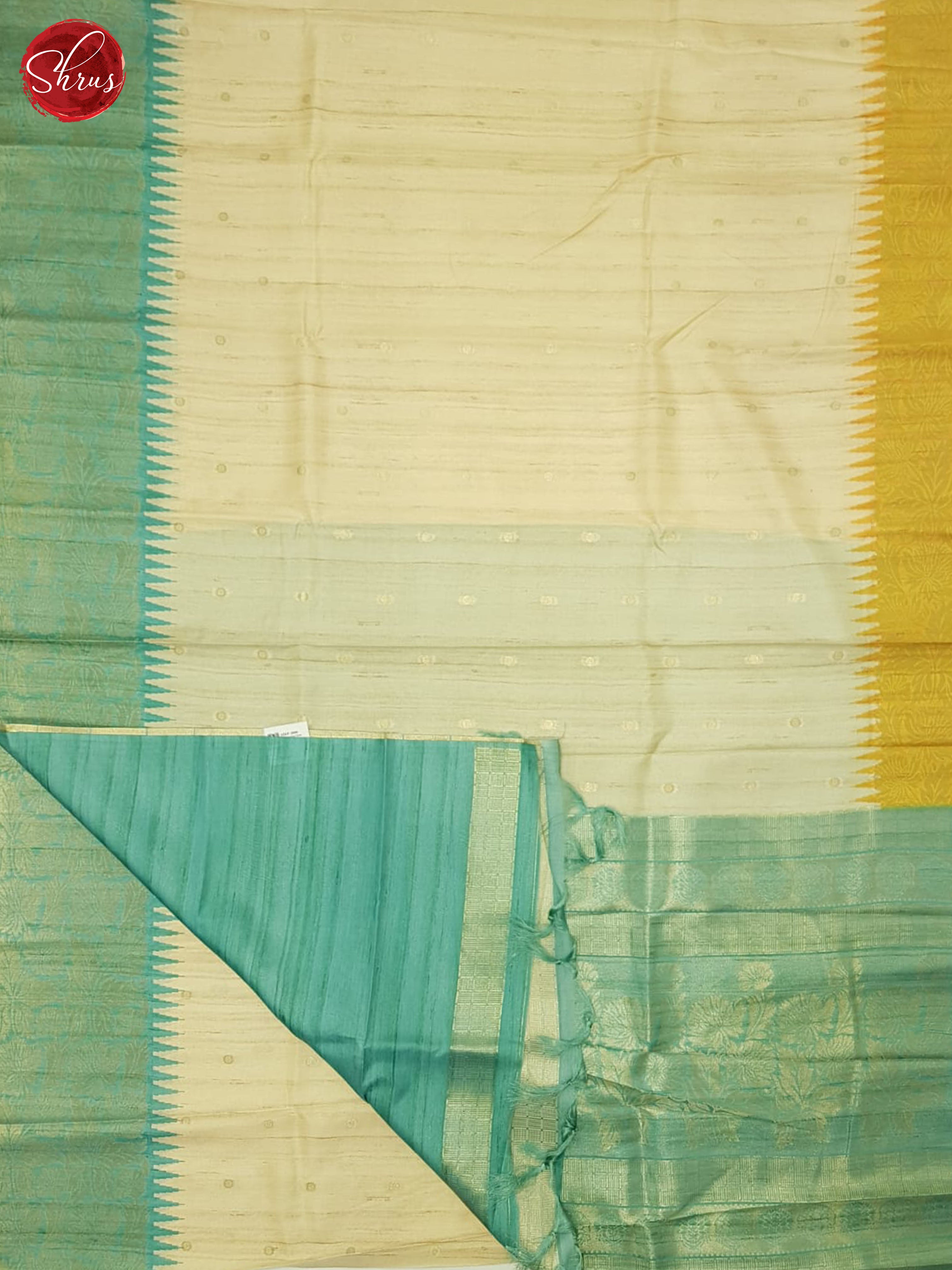 Beige & Teal Blue- Semi Rawsilk Saree - Shop on ShrusEternity.com