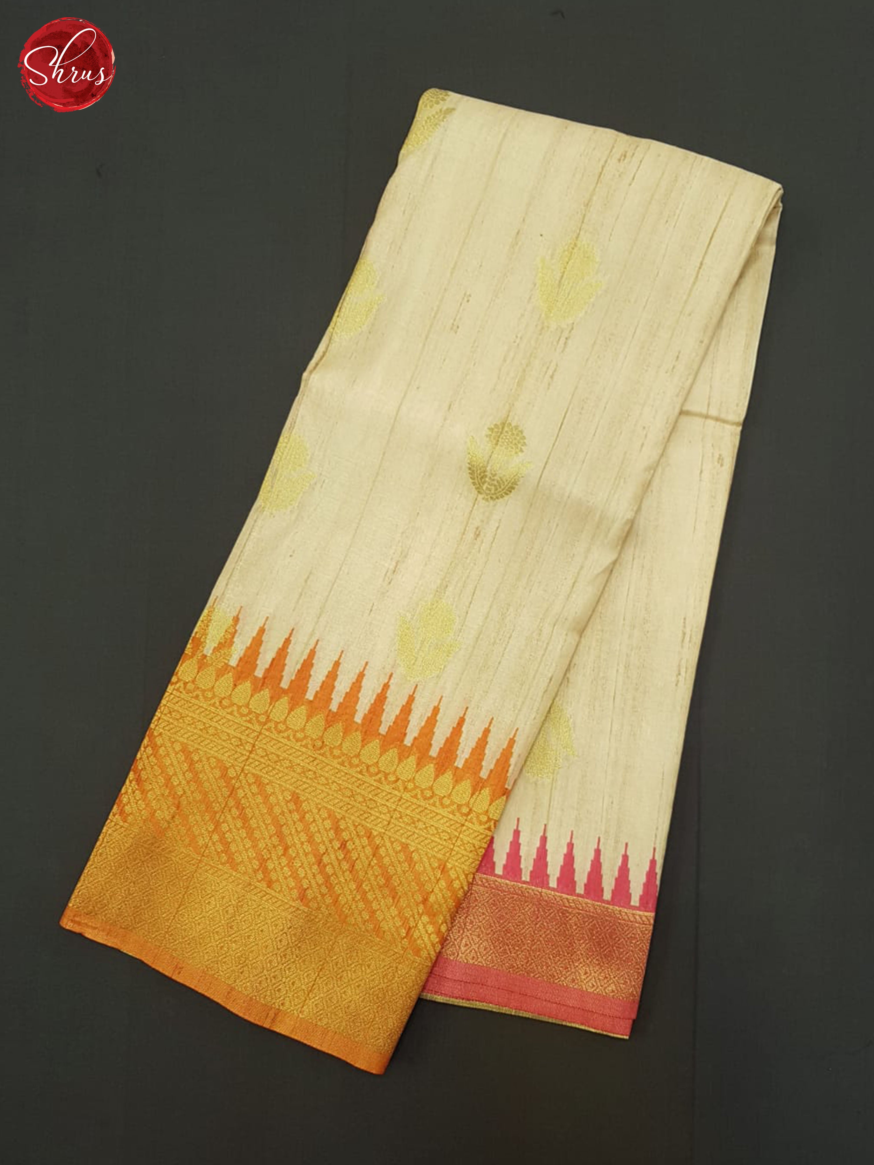 Beige & Orange - Semi Rawsilk Saree - Shop on ShrusEternity.com