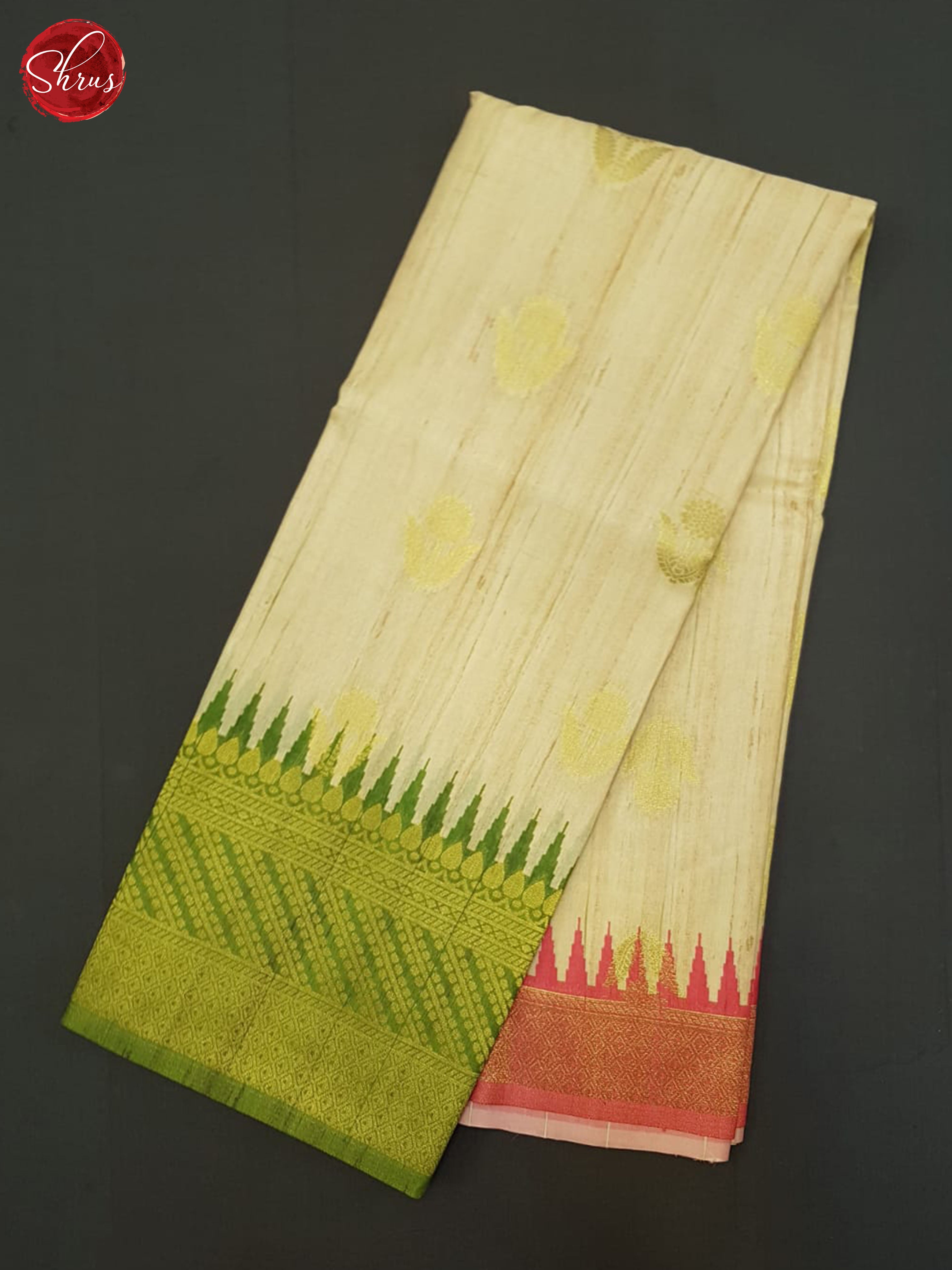 Beige & Green - Semi Rawsilk Saree - Shop on ShrusEternity.com