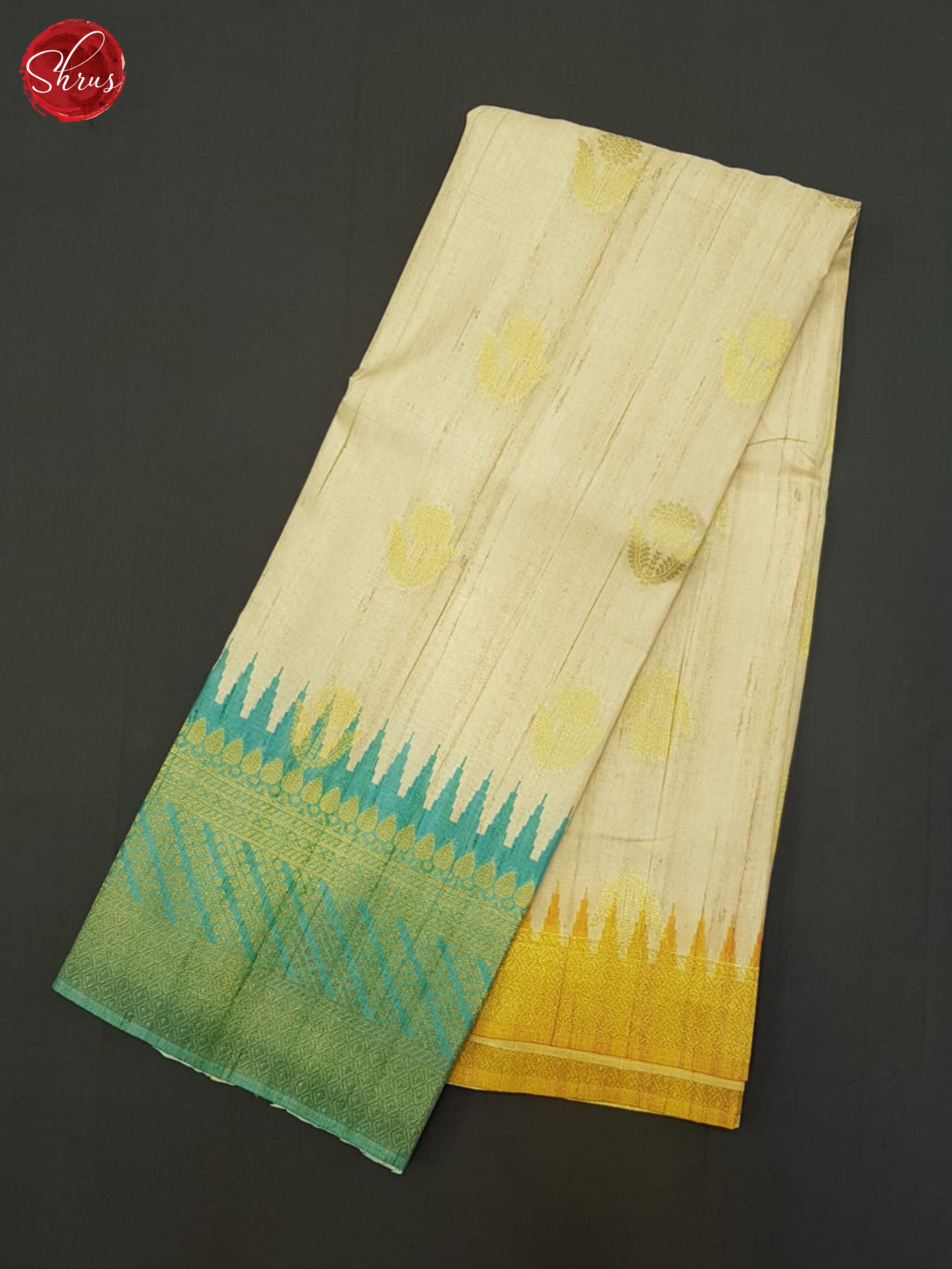 Beige & Blue - Semi Rawsilk Saree - Shop on ShrusEternity.com