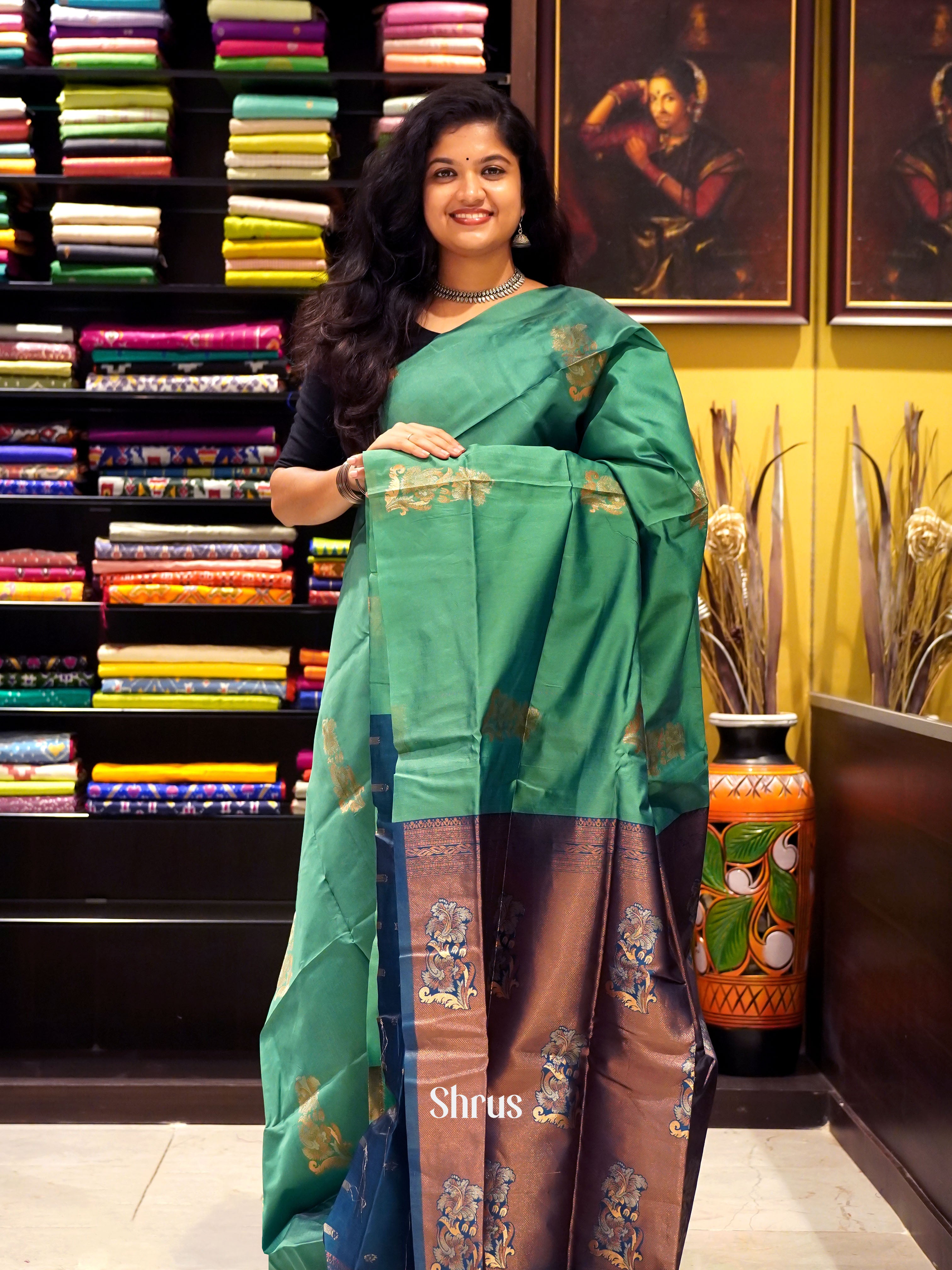 Green And Blue- Semi Soft Silk Saree