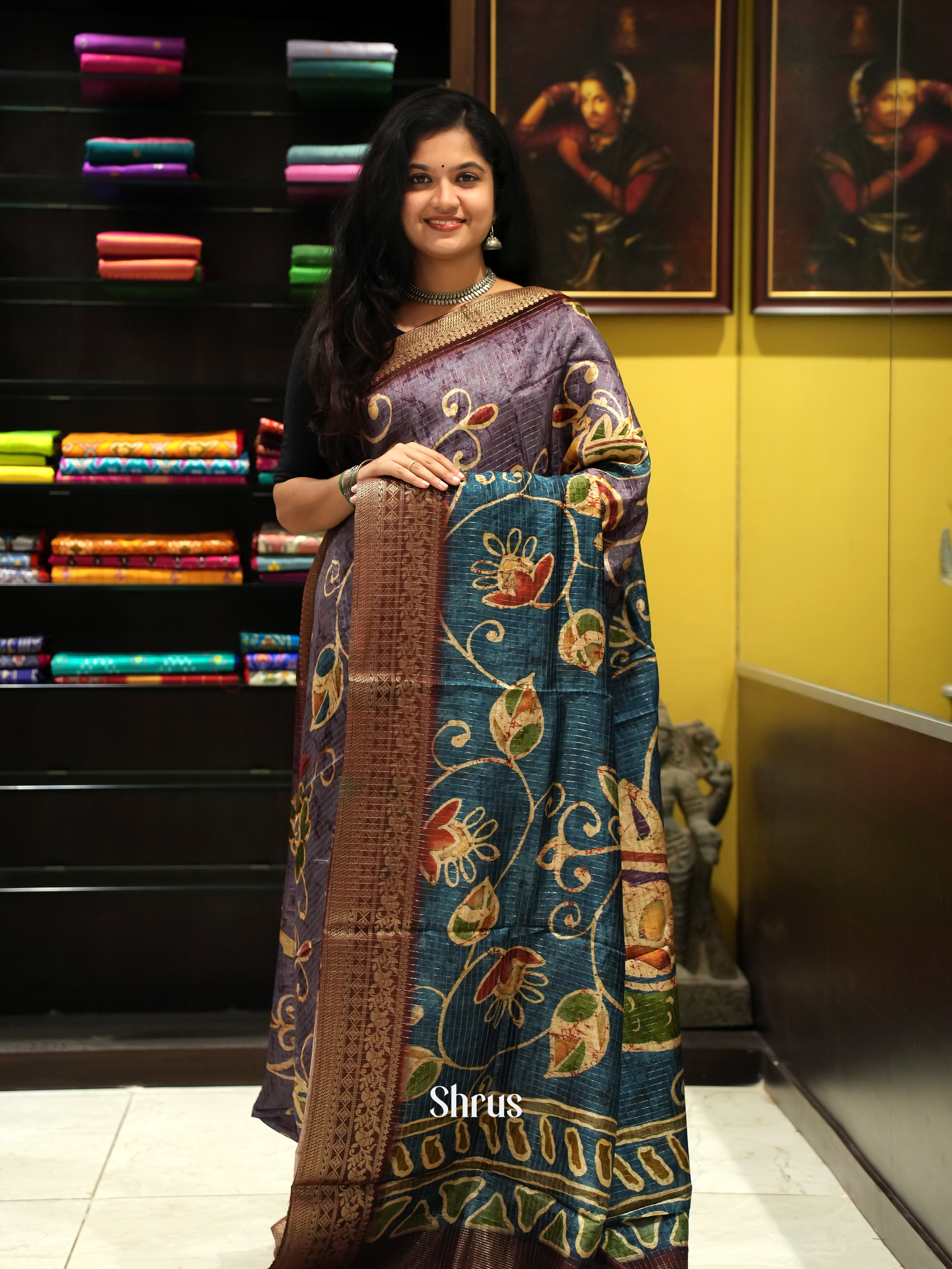 Lavender & Brown- Semi Crepe Saree