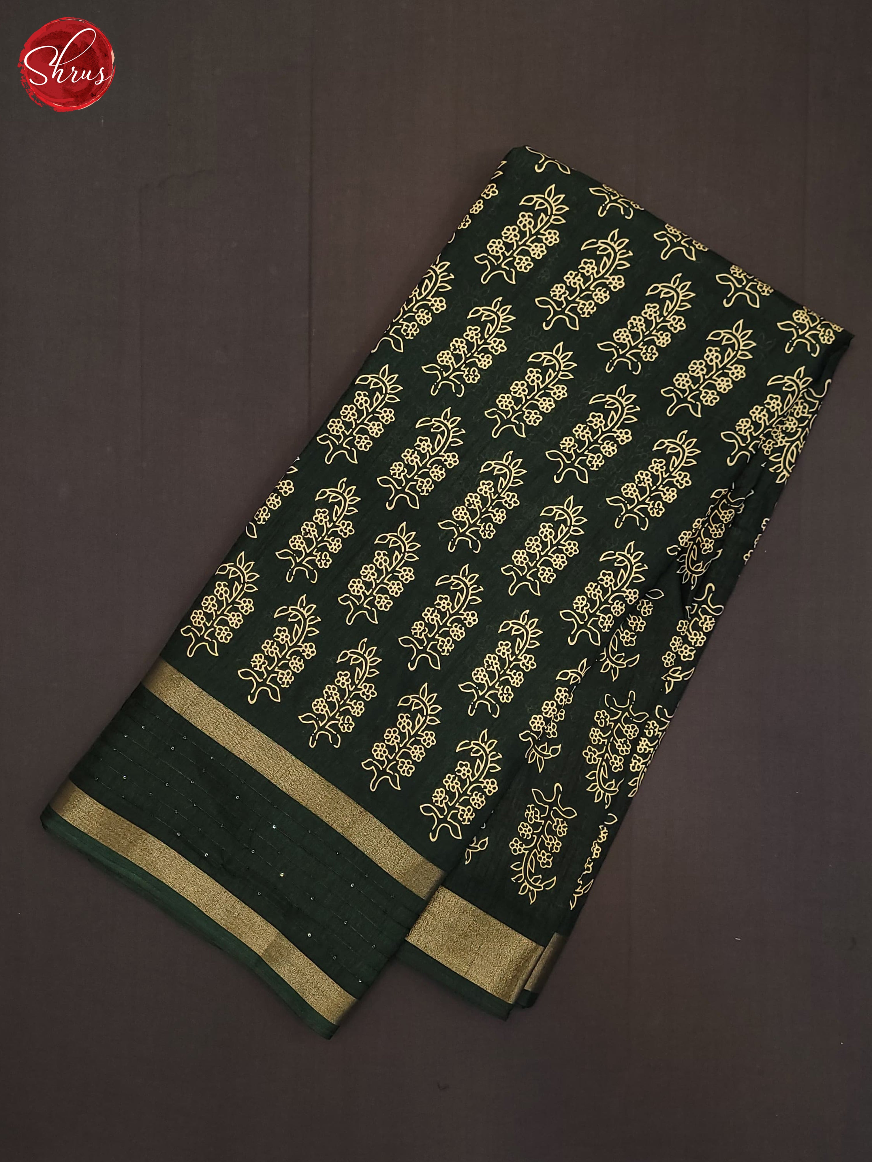 Bottle green(Single Tone)- Semi Crepe Saree - Shop on ShrusEternity.com