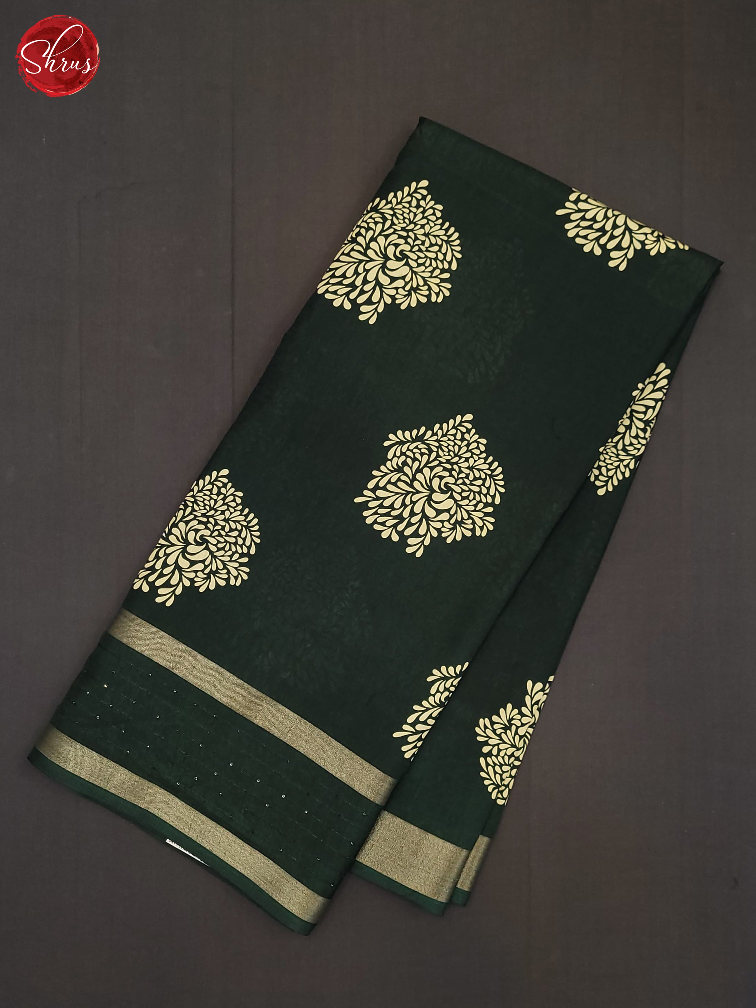 Bottle Green(Single Tone)- Semi Crepe Saree - Shop on ShrusEternity.com