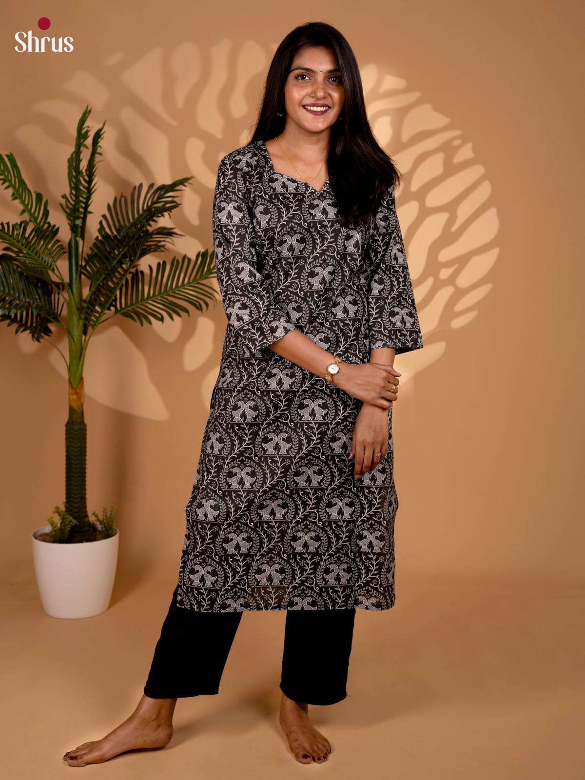 Black- madhubani printed Readymade kurti