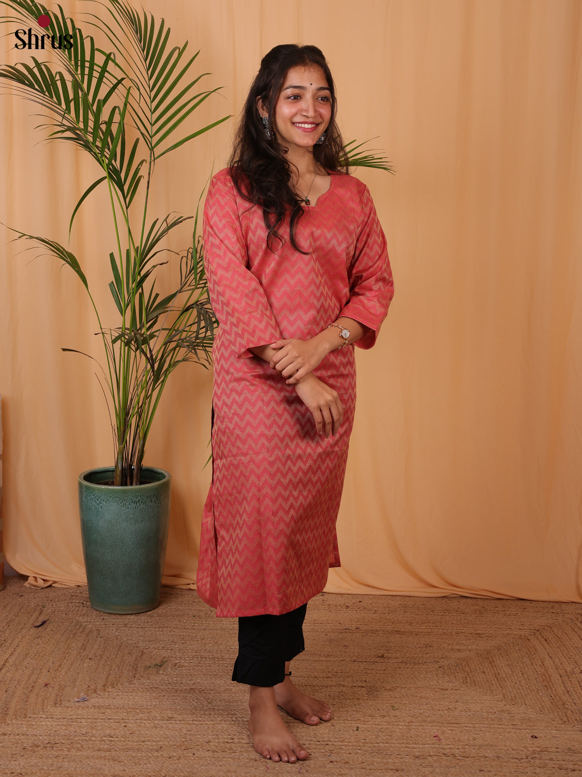 Pink - Casual Printed Readymade Kurti