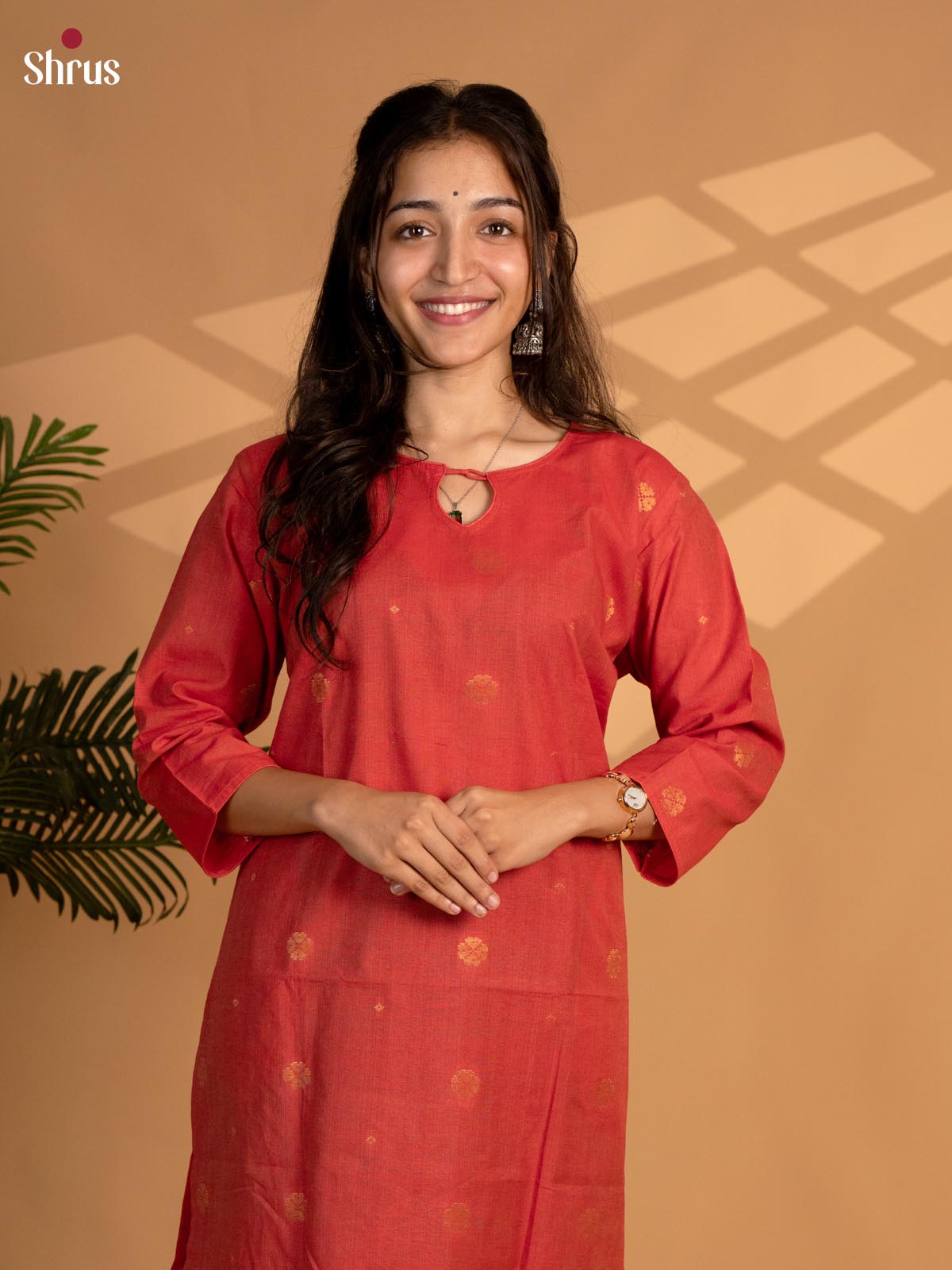 Red - Readymade zari butta kurti