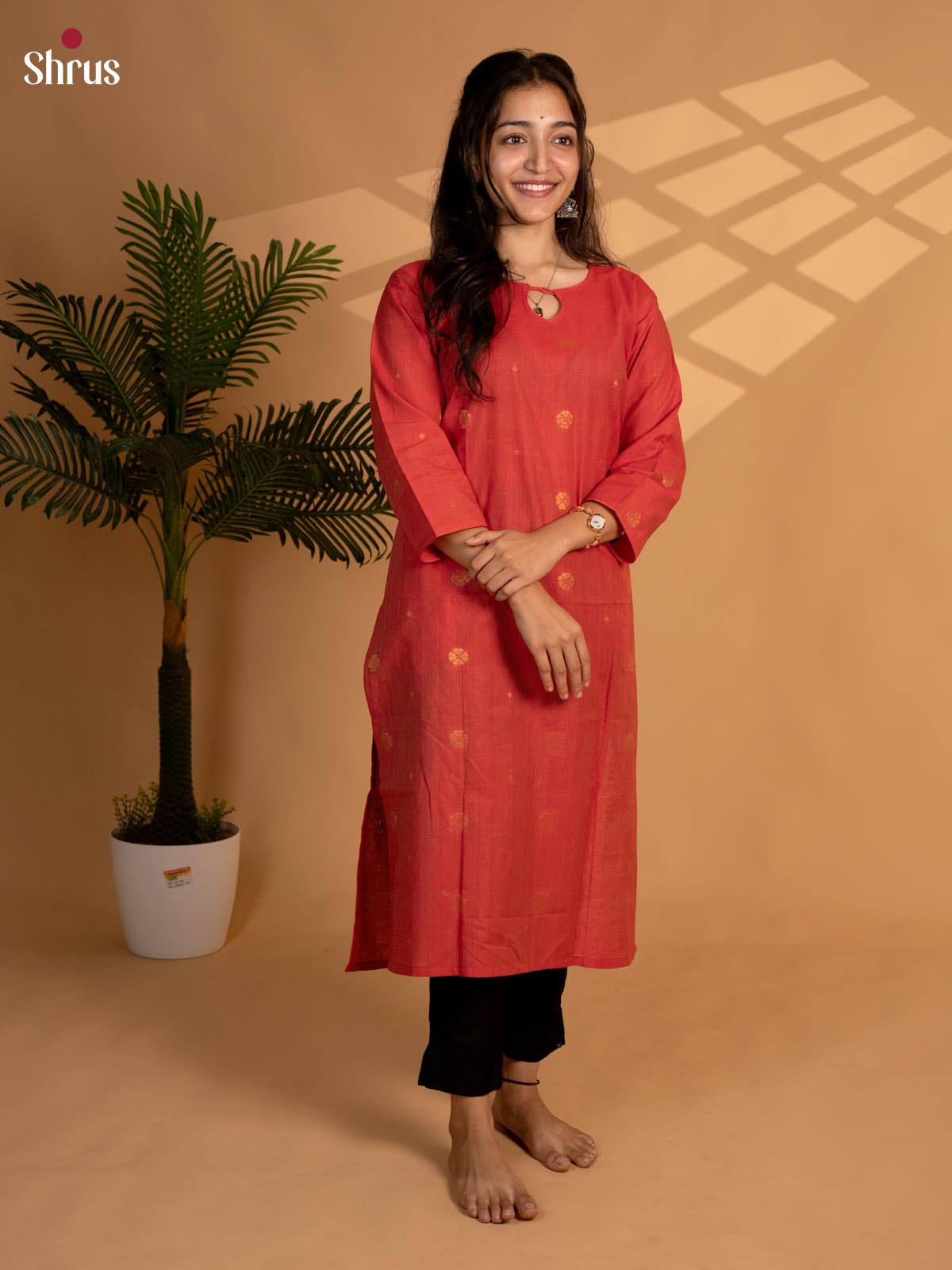 Red - Readymade zari butta kurti