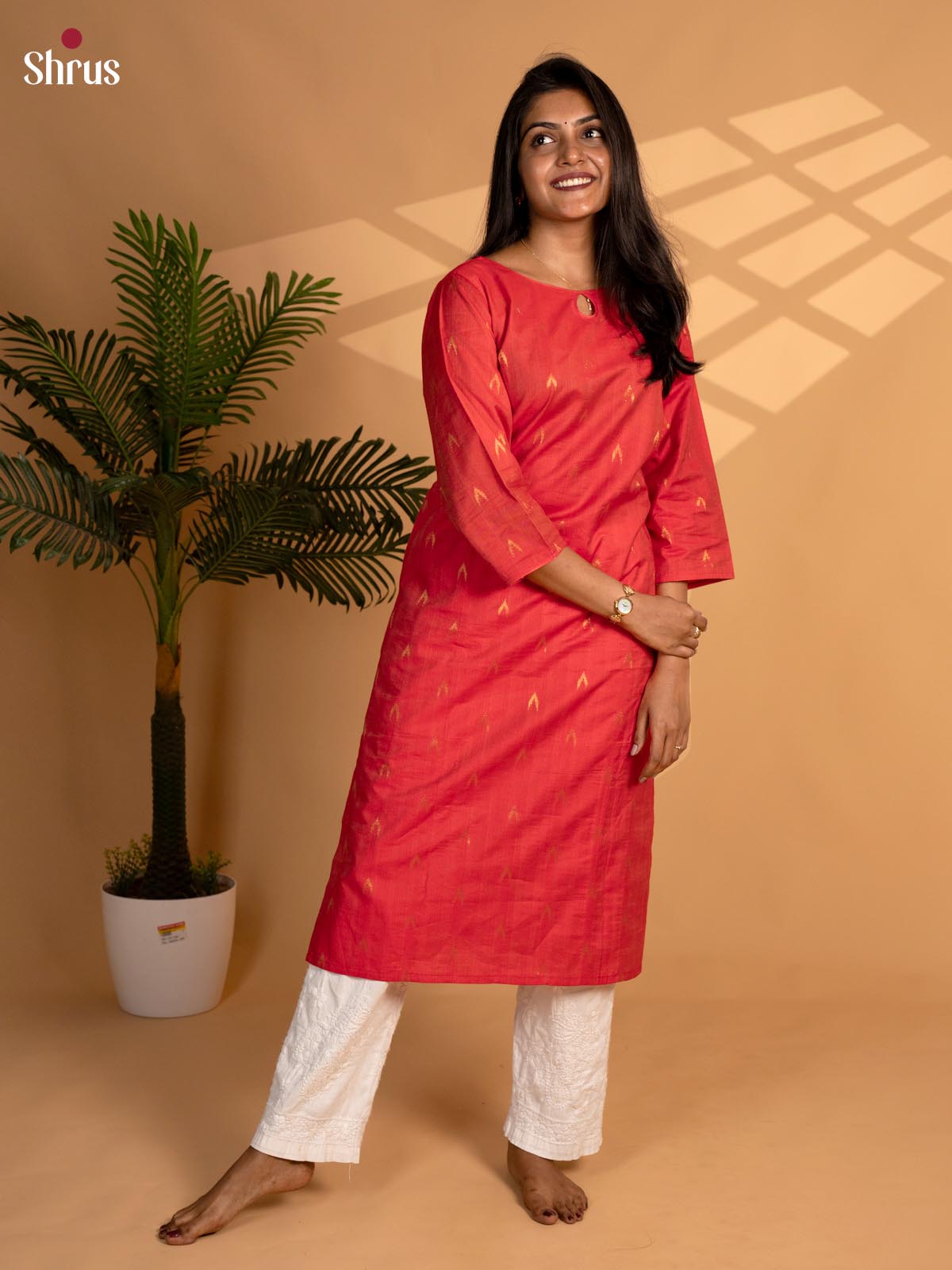 Red - Readymade zari butta kurti