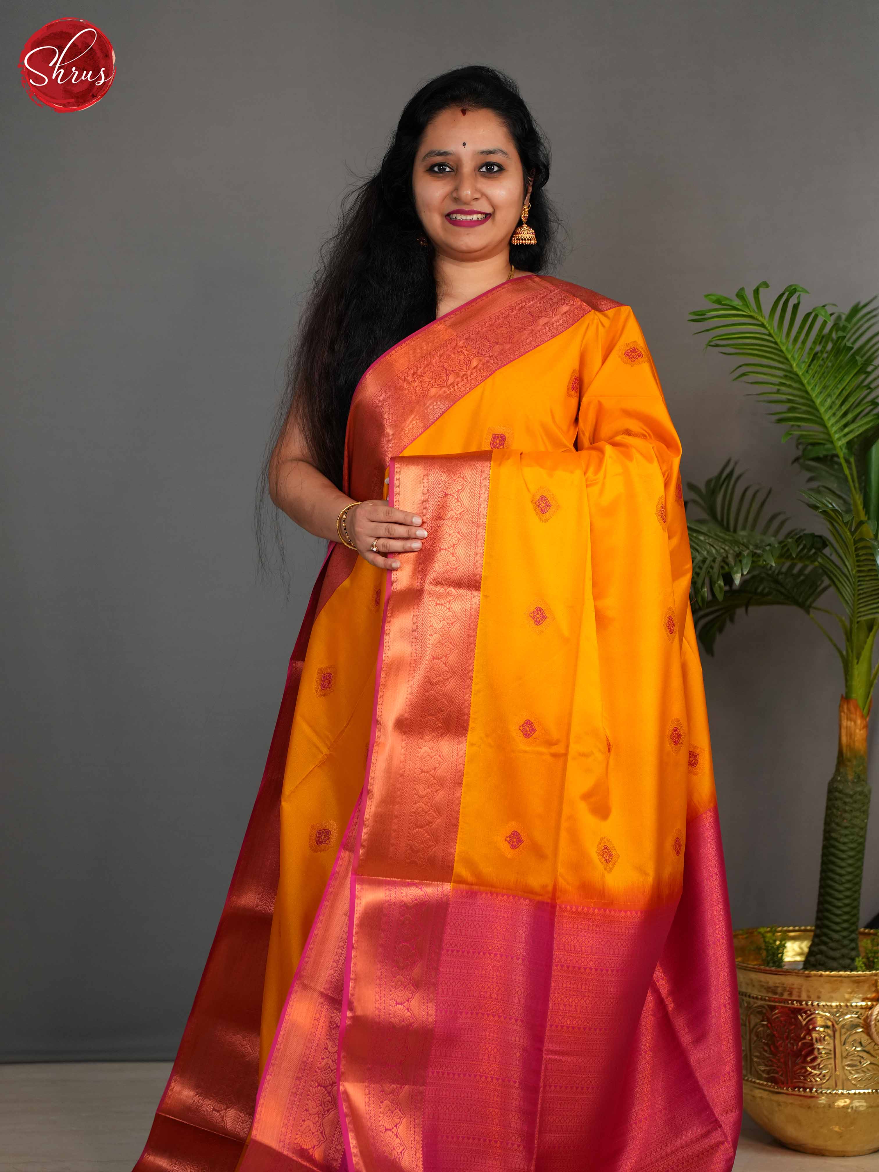Yellow and Pink- Semi Kanchipuram Saree - Shop on ShrusEternity.com