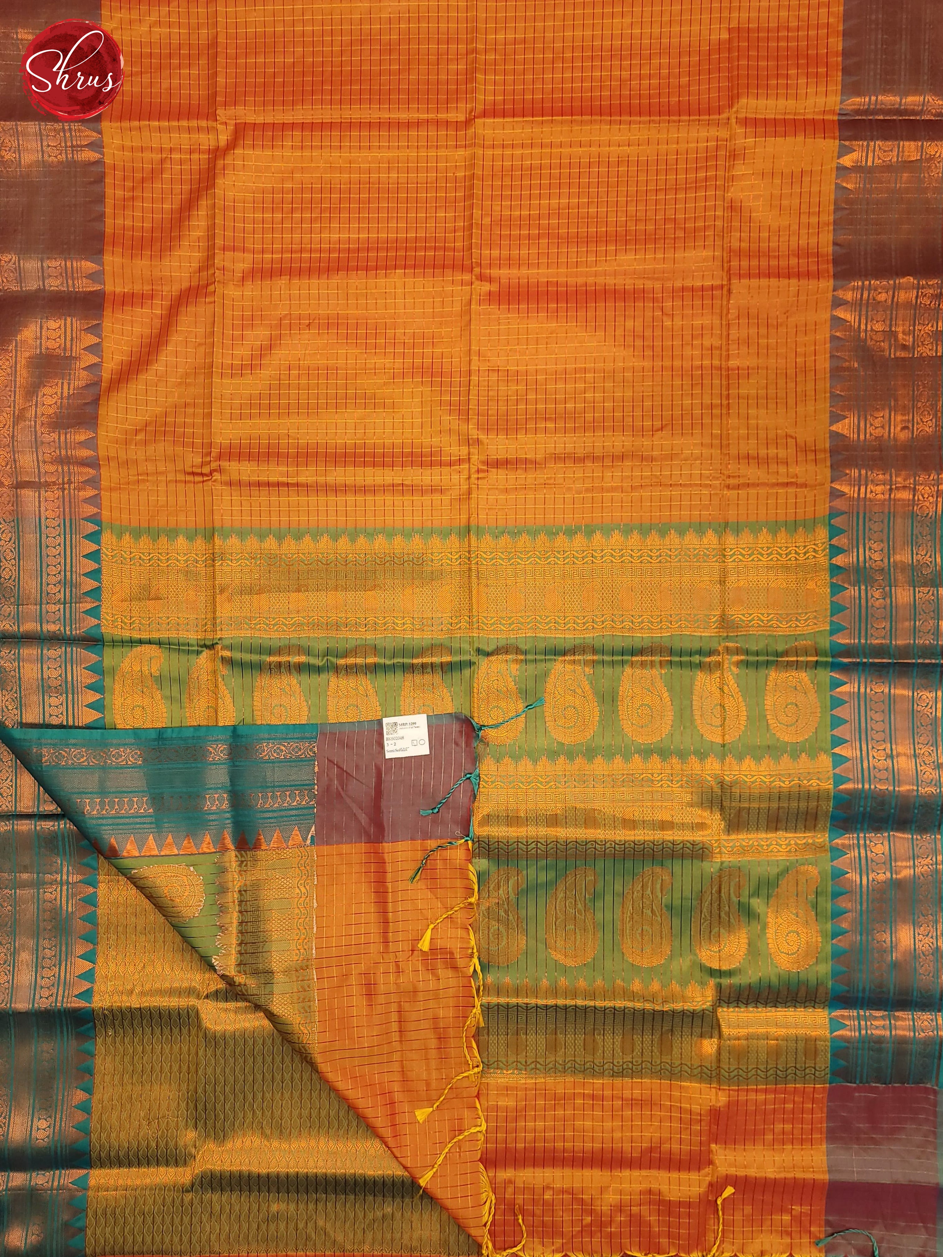 Orange & Green - Semi Softsilk Saree - Shop on ShrusEternity.com