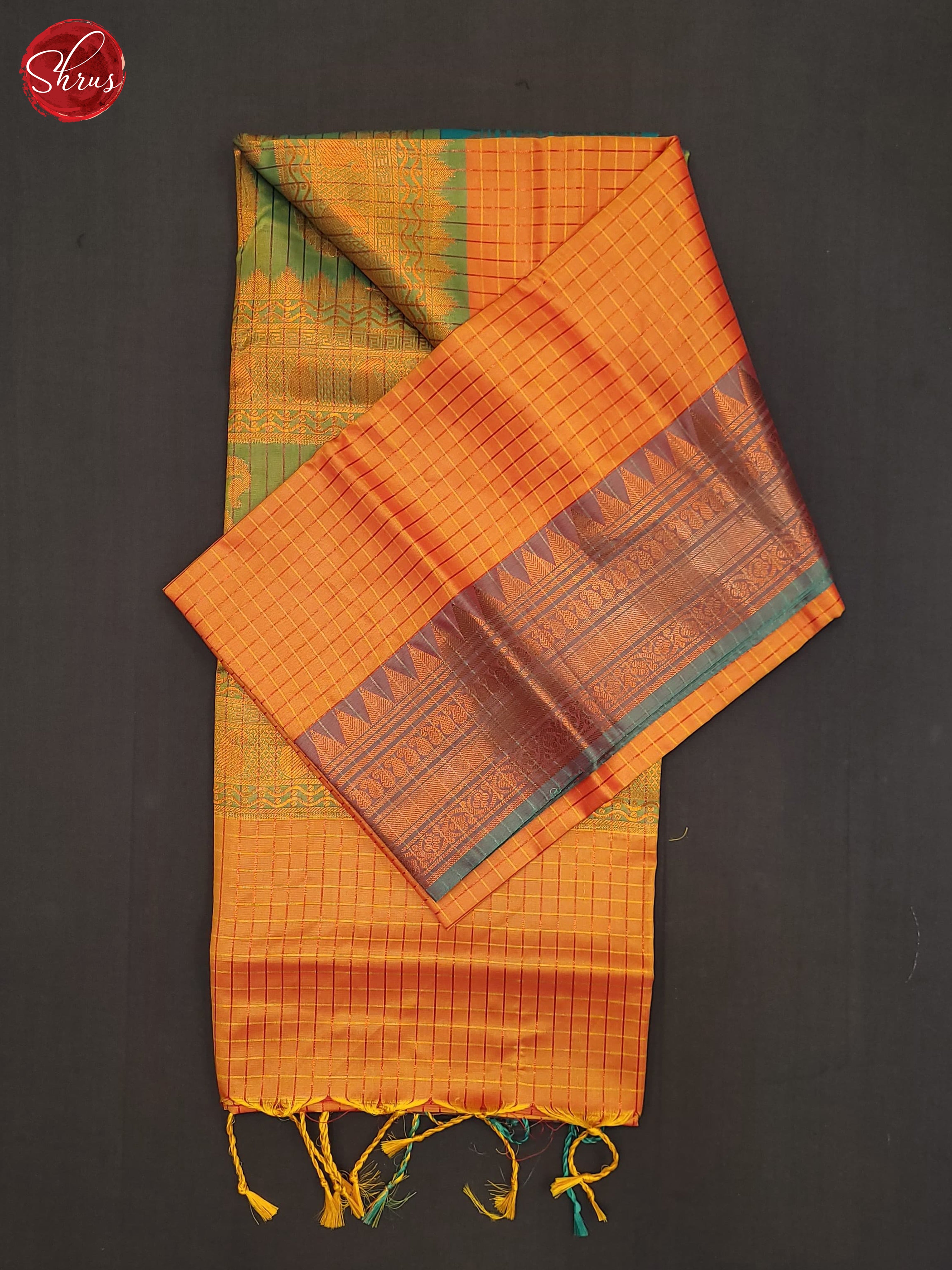 Orange & Green - Semi Softsilk Saree - Shop on ShrusEternity.com