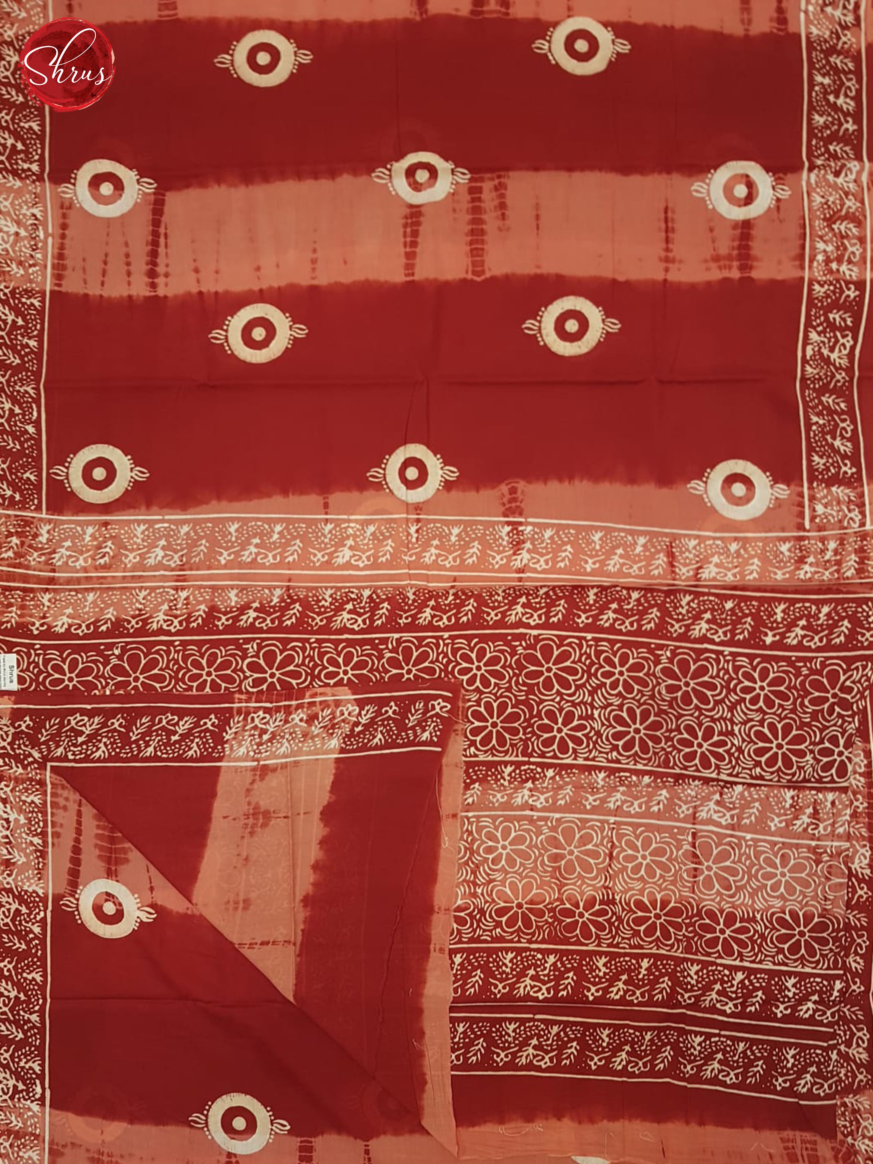 Peachish Pink & Red - Jaipur cotton Saree - Shop on ShrusEternity.com