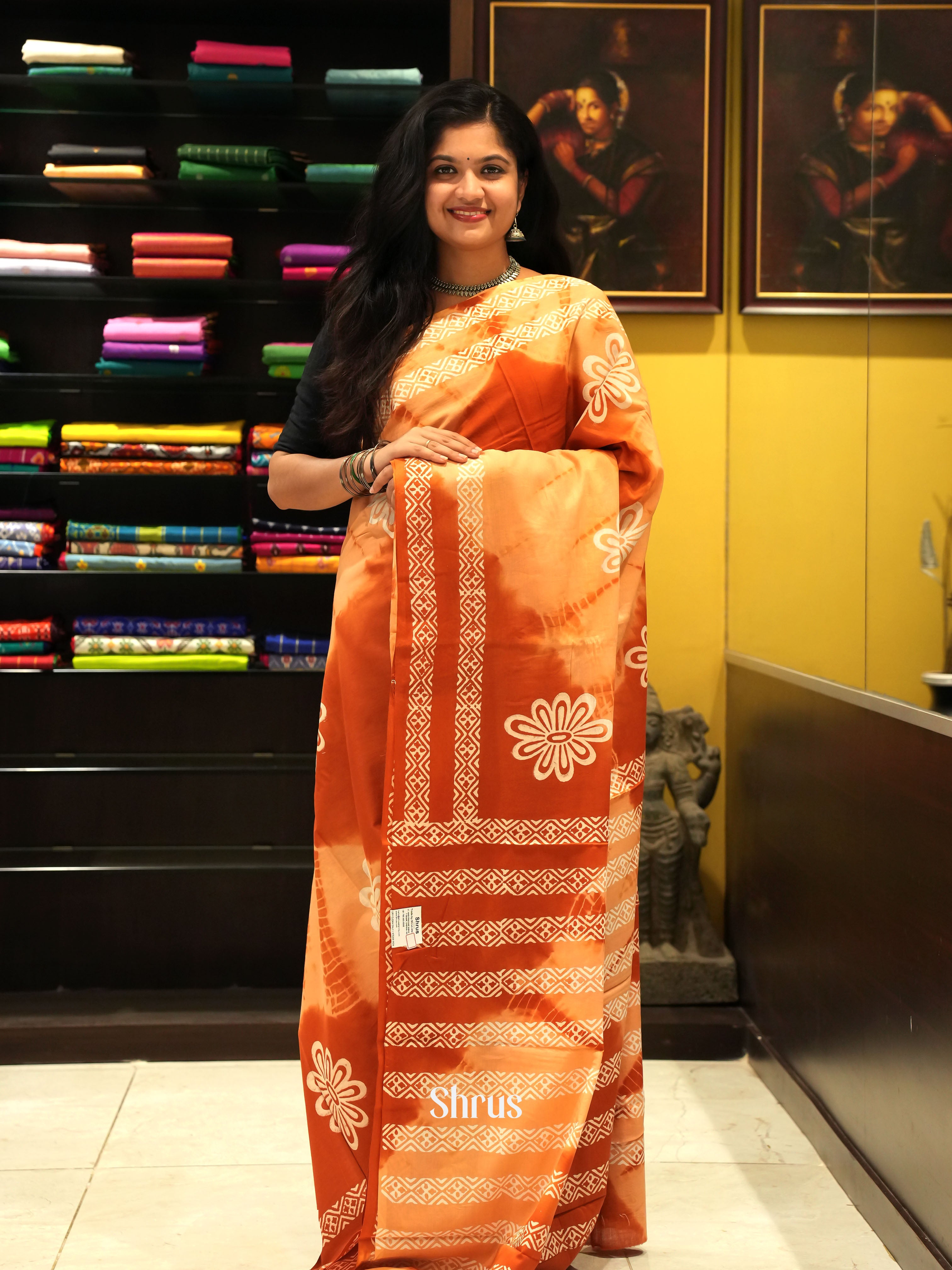 Beige & Brown - Jaipur cotton Saree