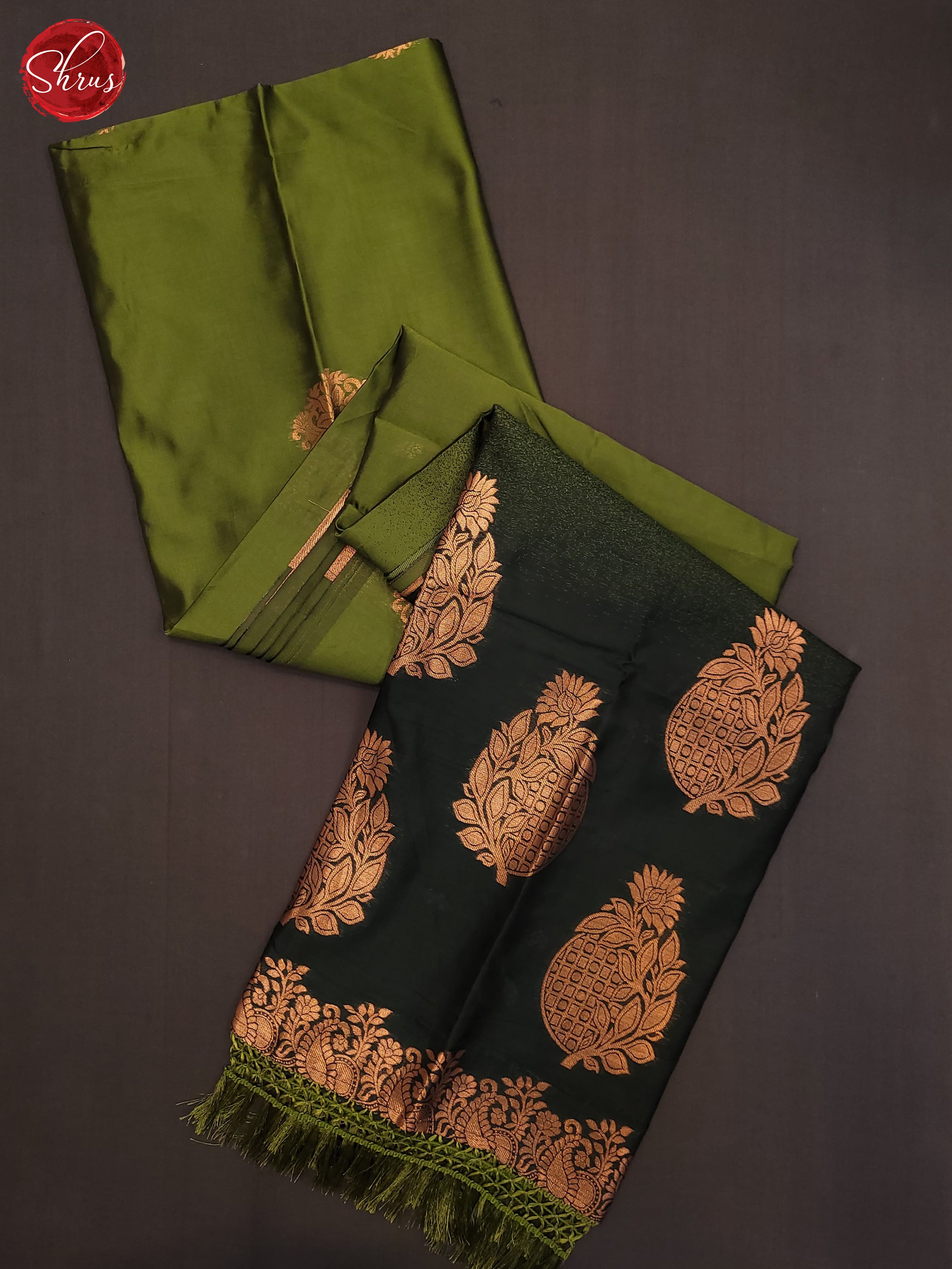 Mehandi Green & Green - Semi Softsilk Saree - Shop on ShrusEternity.com