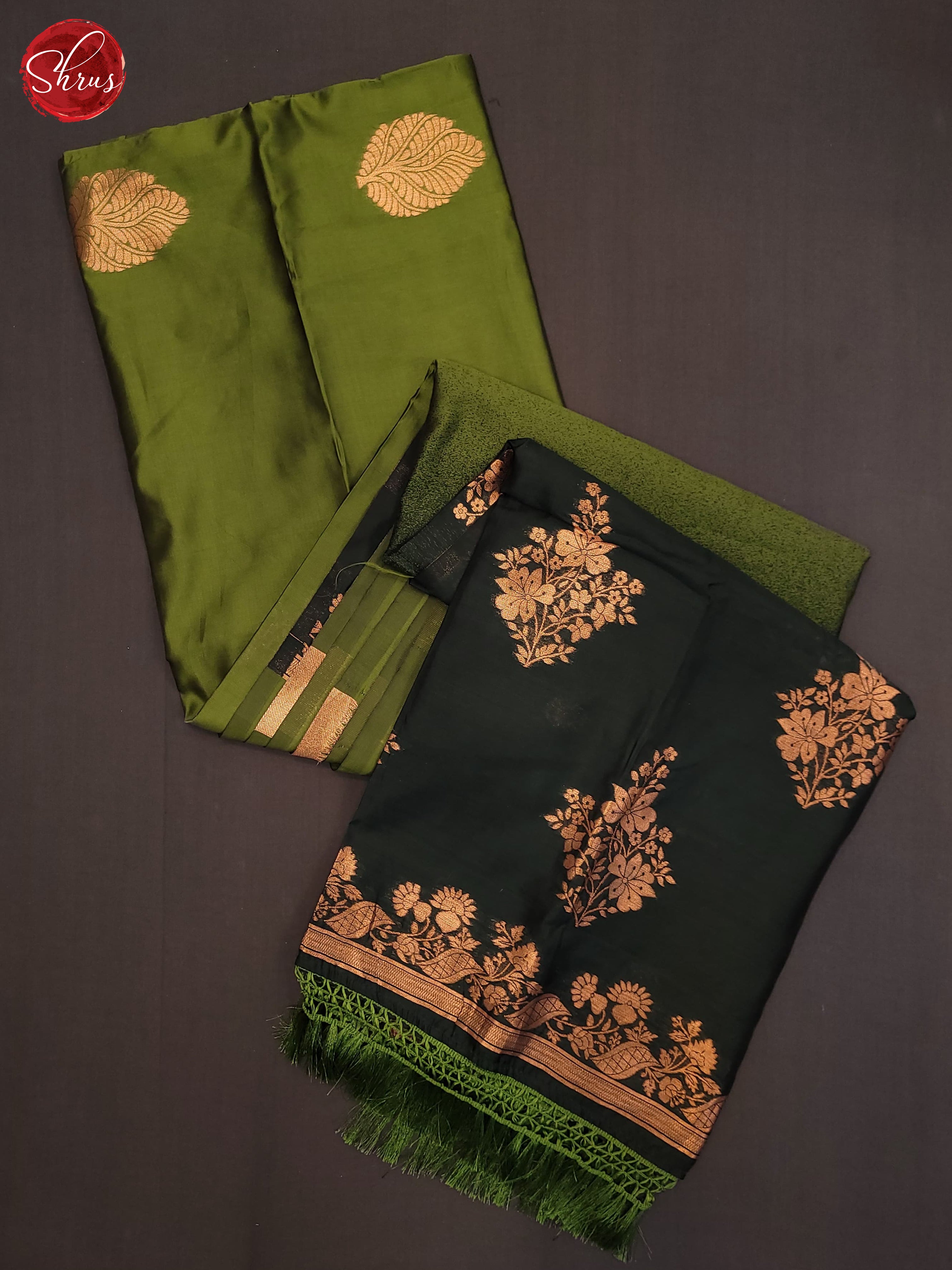 Mehandi Green & Green- Semi Softsilk Saree - Shop on ShrusEternity.com