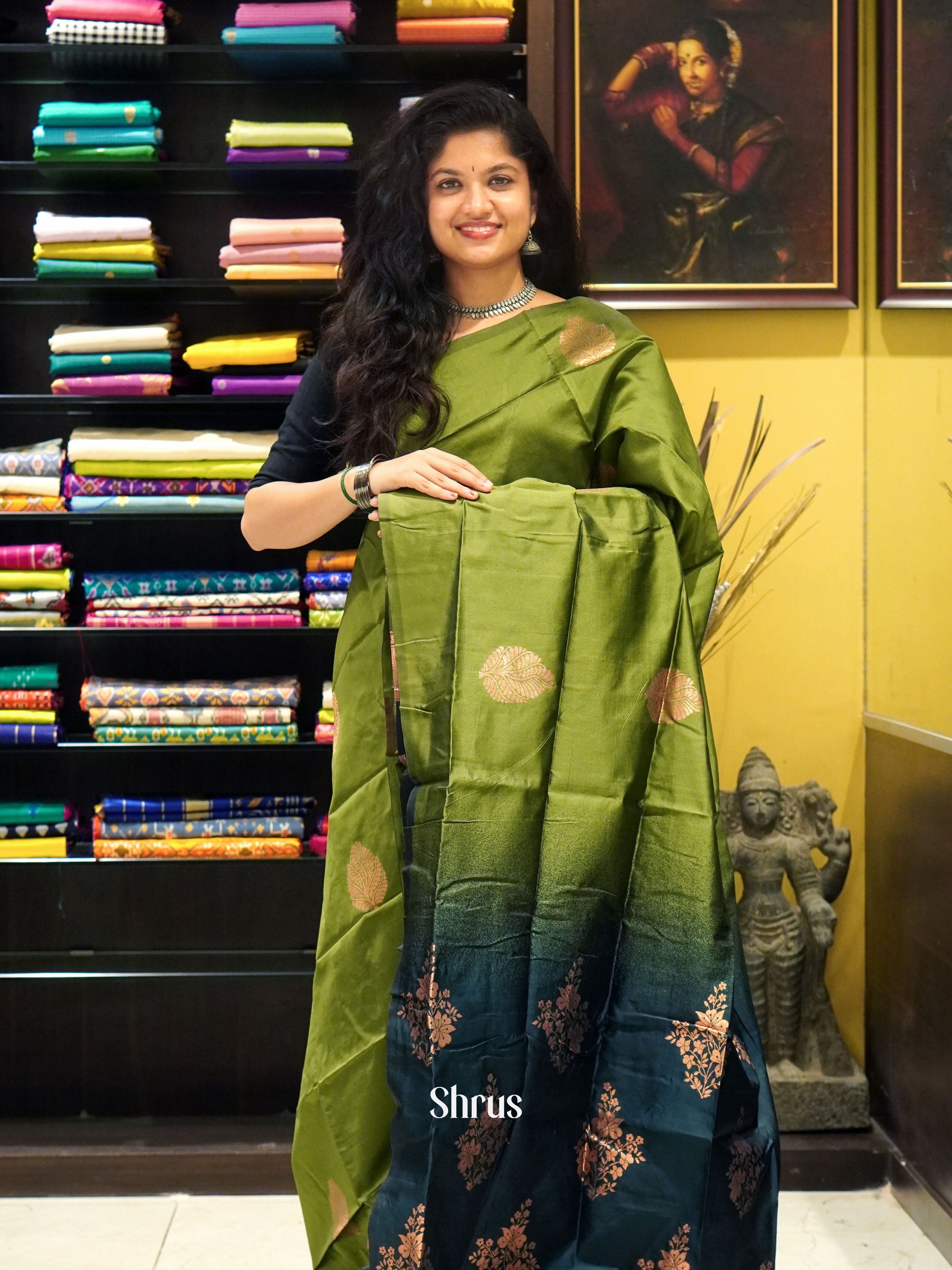 Mehandi Green & Green- Semi Softsilk Saree