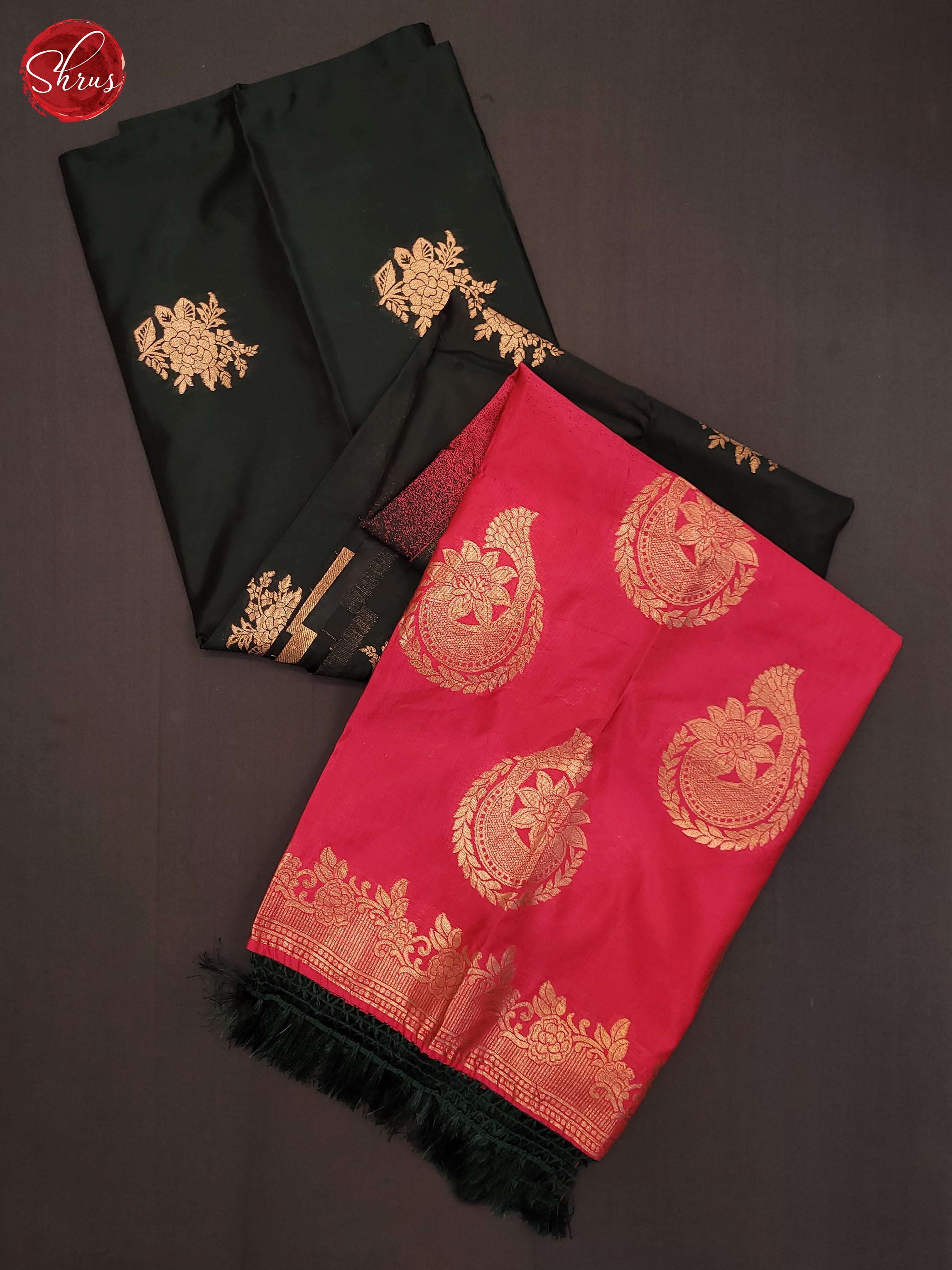 Bottle Green & Pink - Semi Softsilk Saree - Shop on ShrusEternity.com