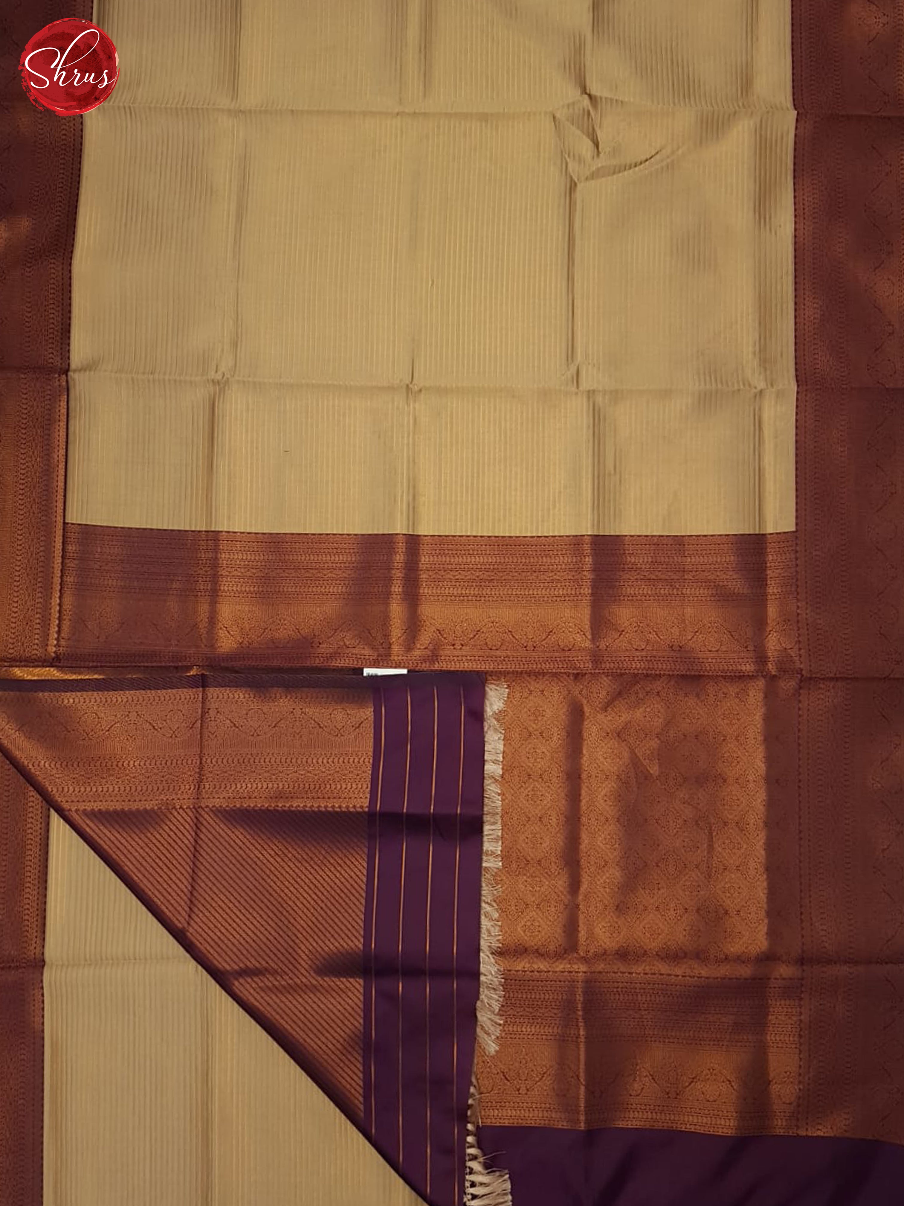 Beige & Wine - Semi Kanchipuram Saree - Shop on ShrusEternity.com