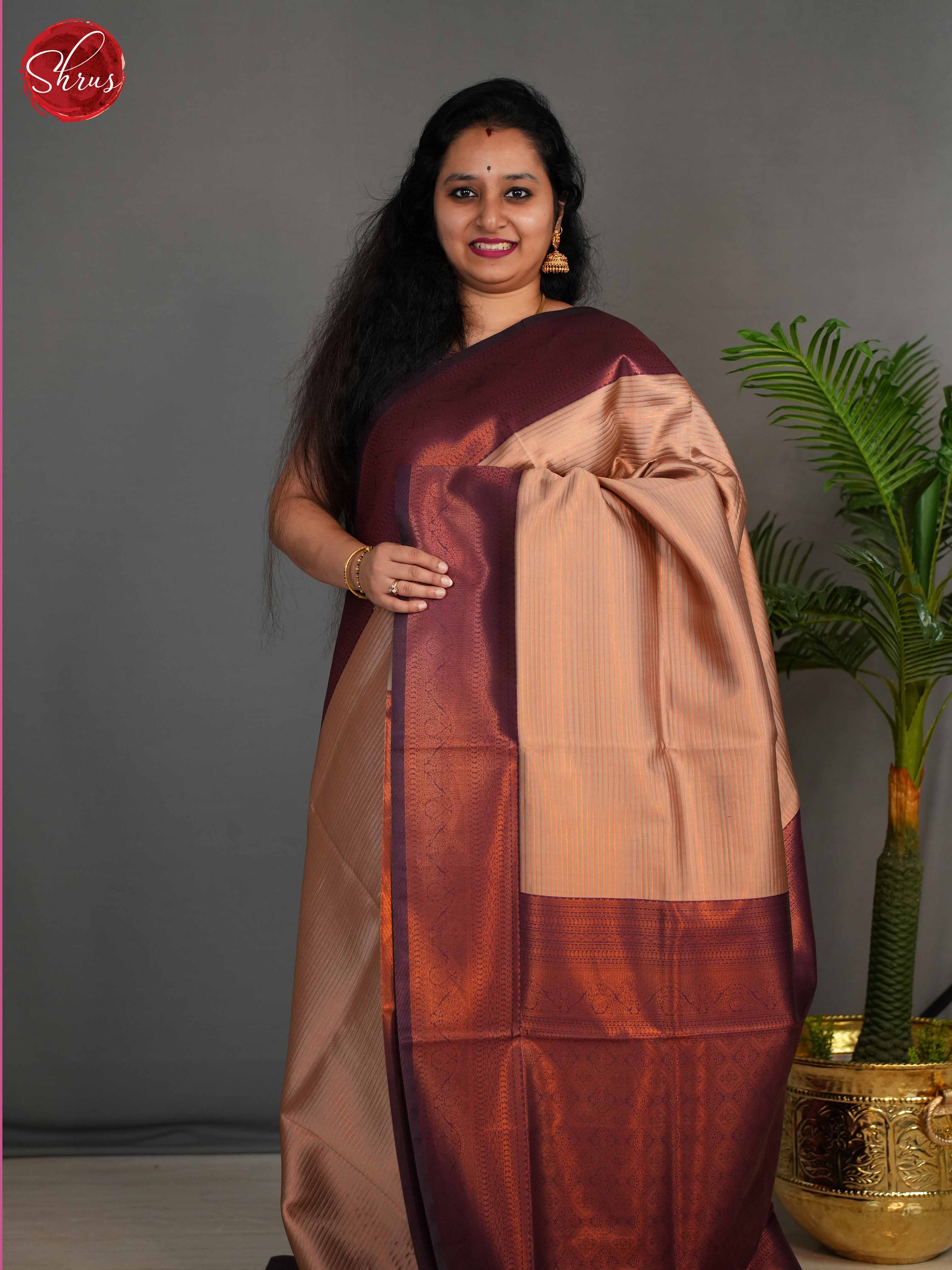 Beige & Wine - Semi Kanchipuram Saree - Shop on ShrusEternity.com