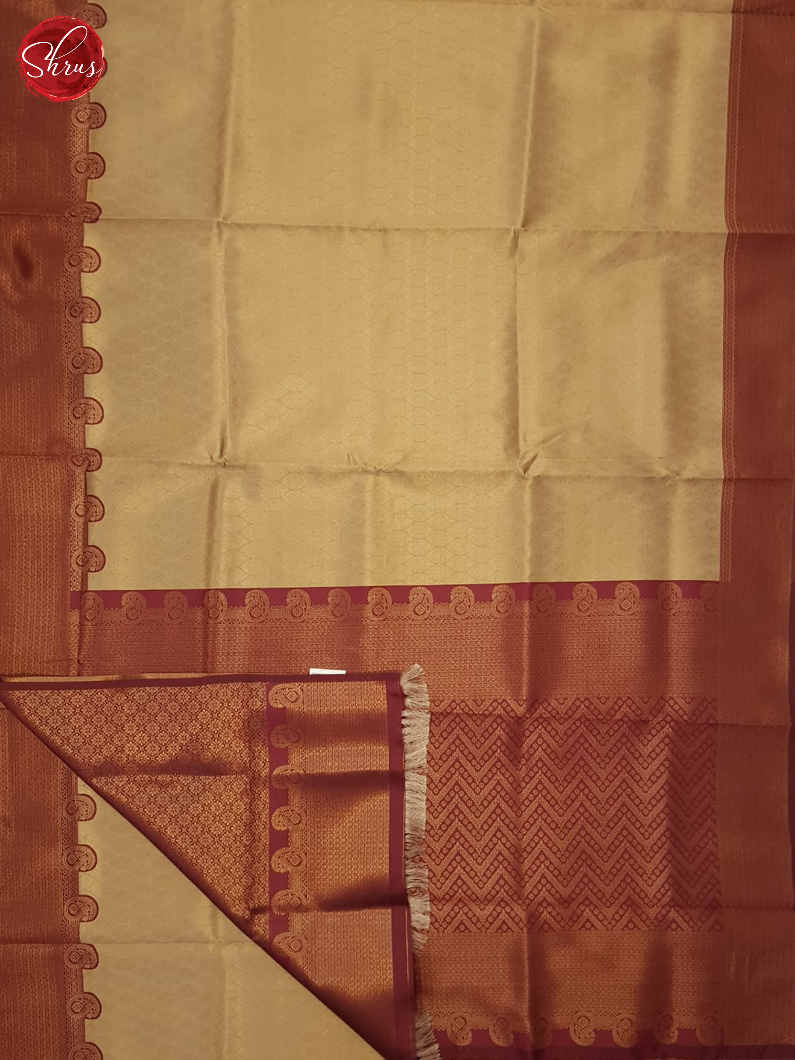 Beige & Maroon- Semi Kanchipuram Saree - Shop on ShrusEternity.com