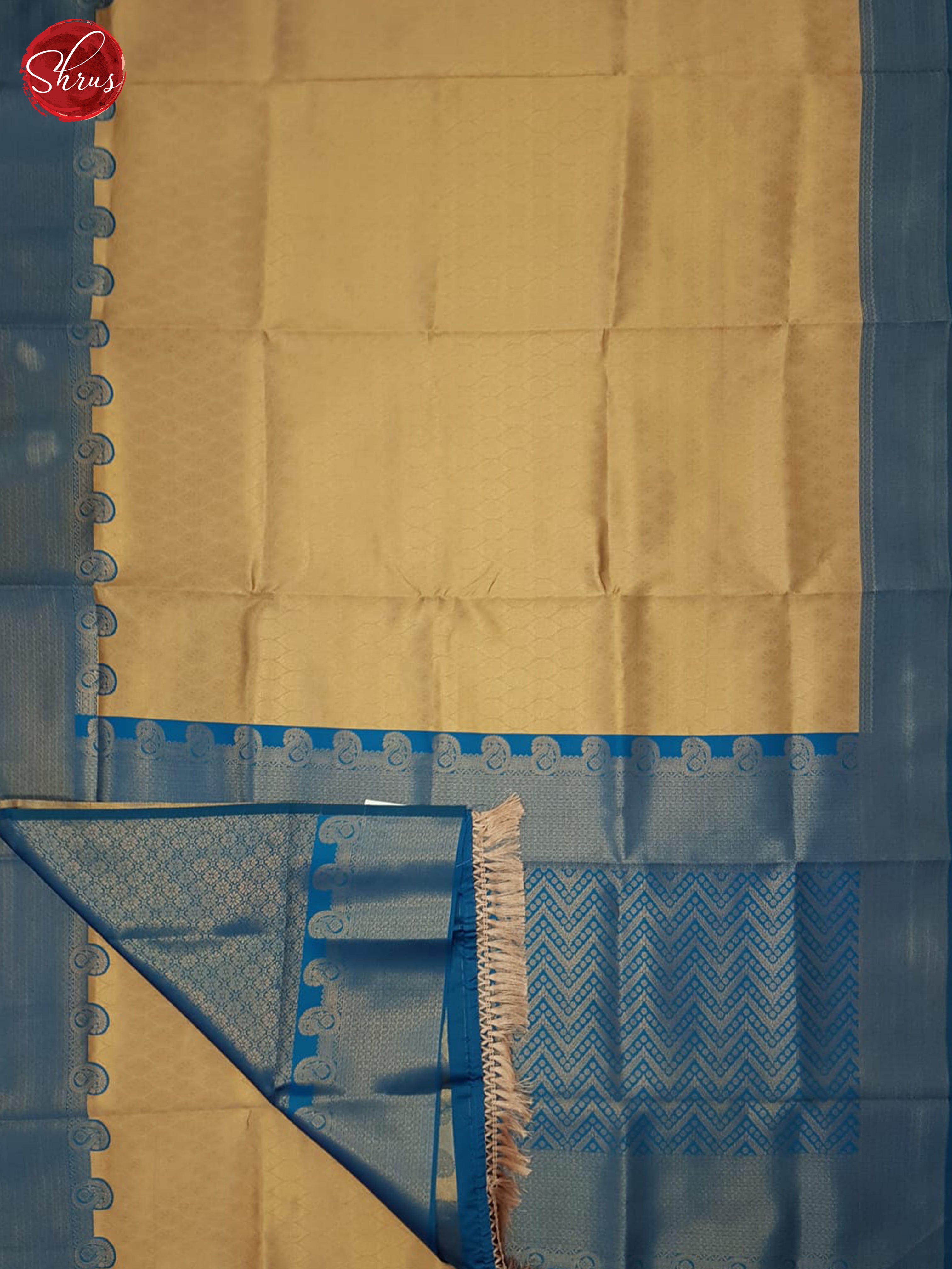 Beige & Blue - Semi Kanchipuram Saree - Shop on ShrusEternity.com