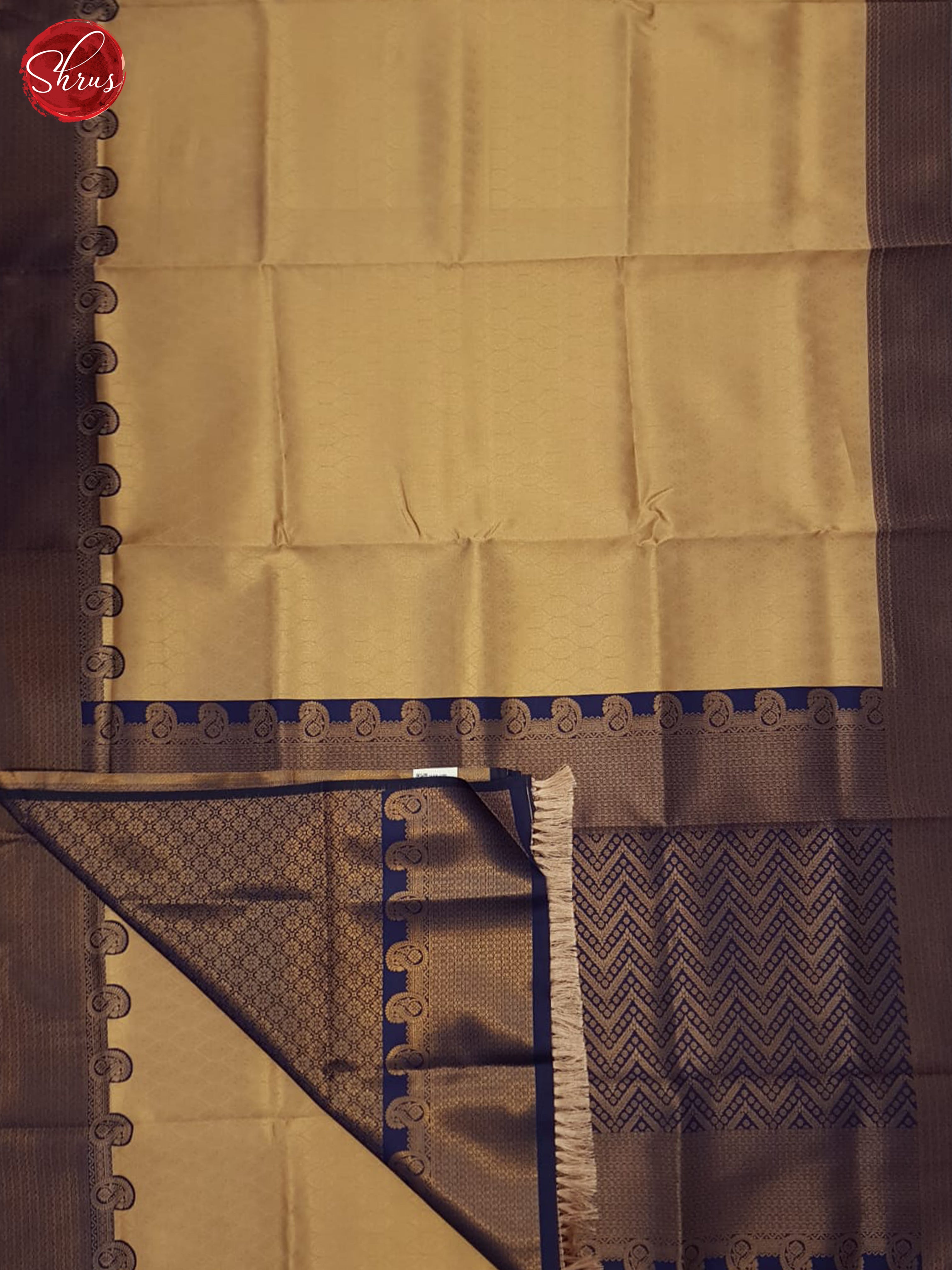 Beige & Blue - Semi Kanchipuram Saree - Shop on ShrusEternity.com