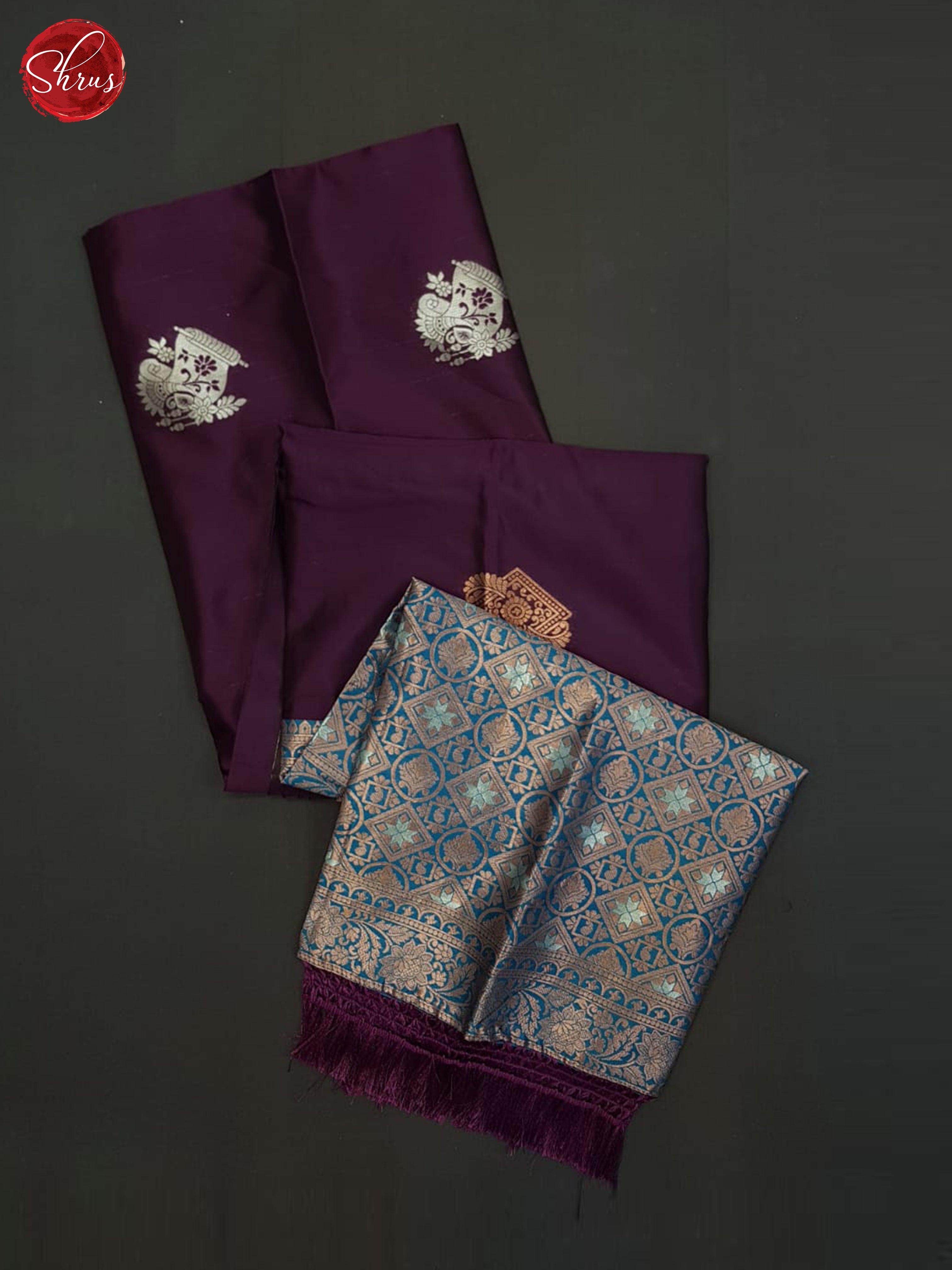 Wine And Blue-semi soft silk saree - Shop on ShrusEternity.com