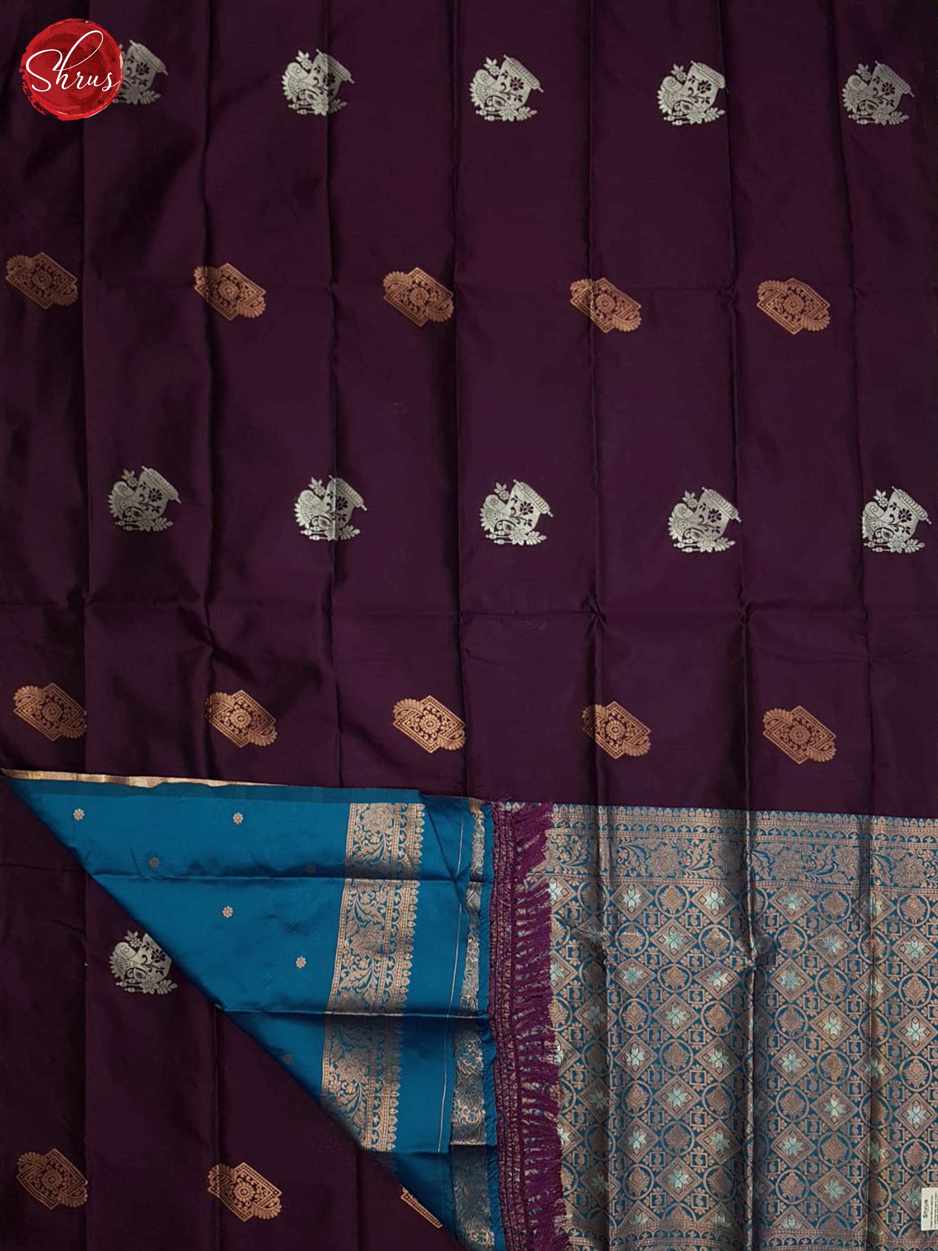 Wine And Blue-semi soft silk saree - Shop on ShrusEternity.com