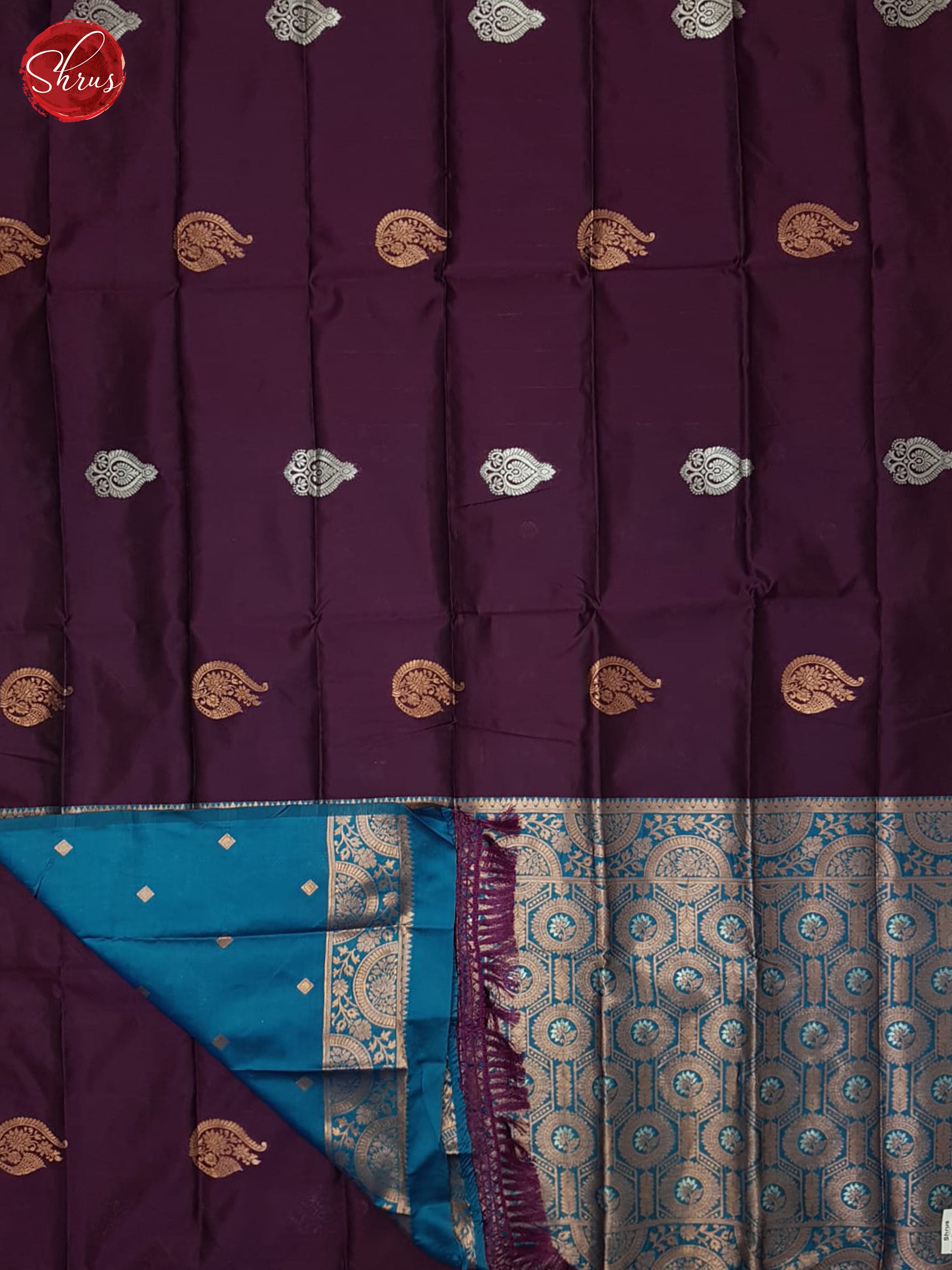 Deep Wine and Blue - Semi Softsilk Saree - Shop on ShrusEternity.com