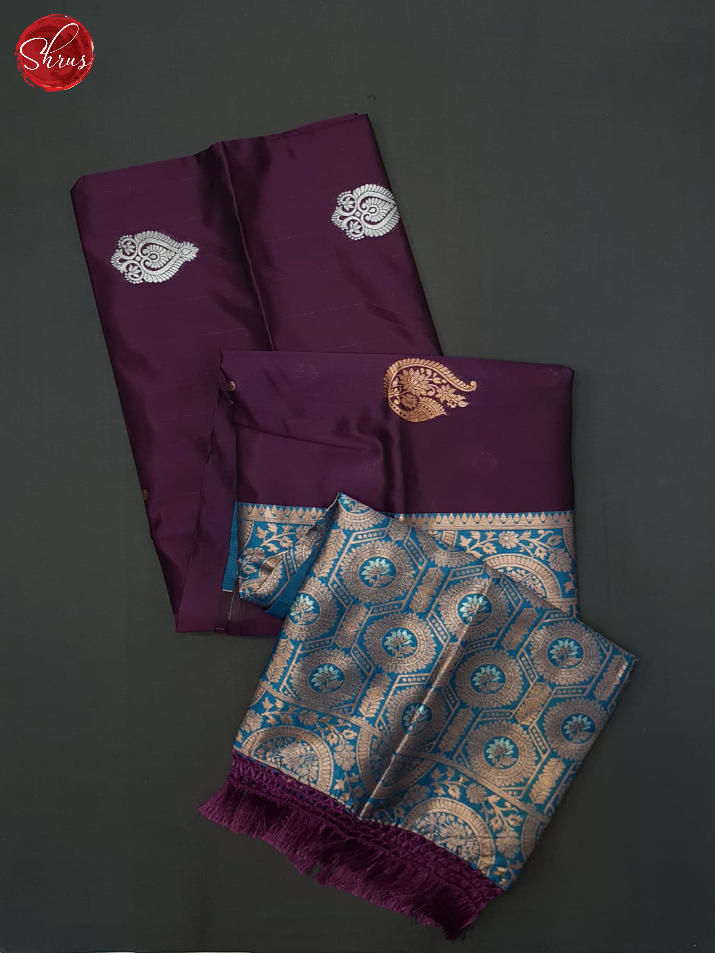 Deep Wine and Blue - Semi Softsilk Saree - Shop on ShrusEternity.com