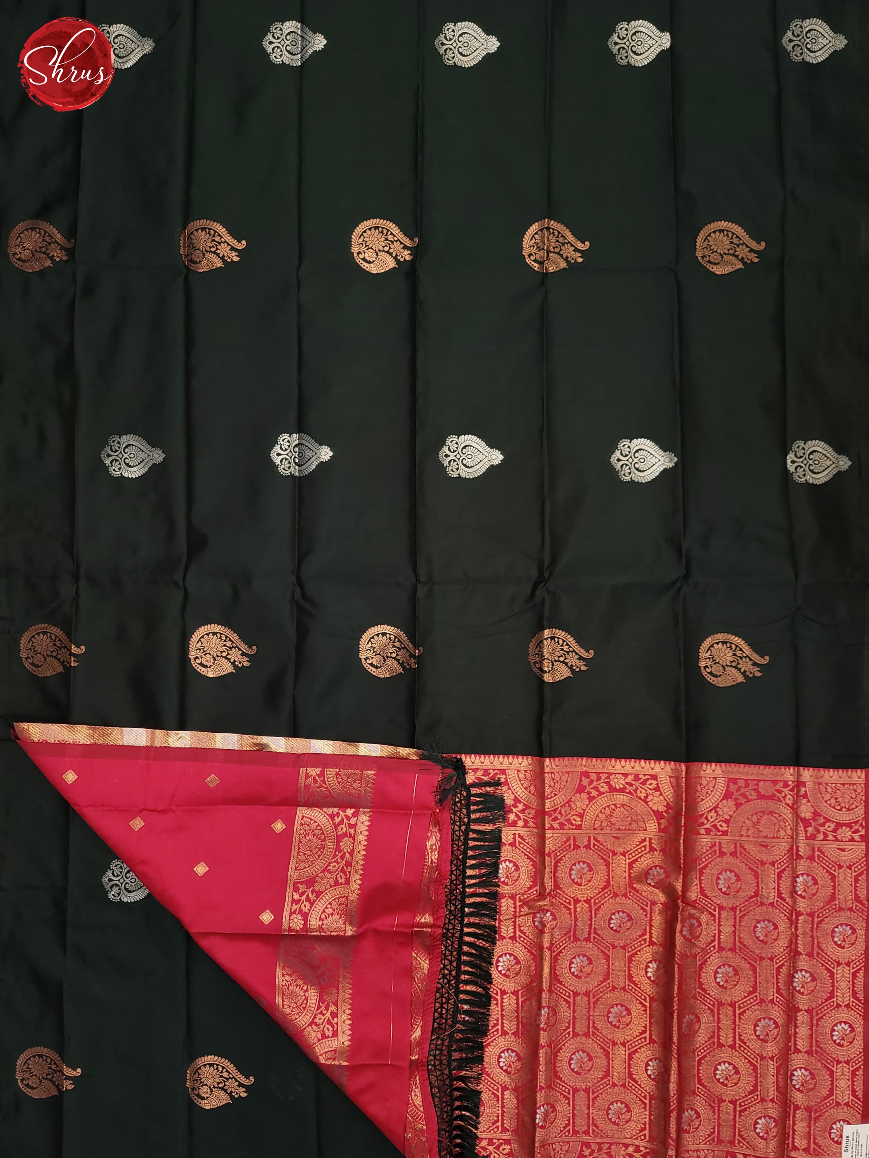 Bottle Green & Pink - Semi Softsilk Saree - Shop on ShrusEternity.com