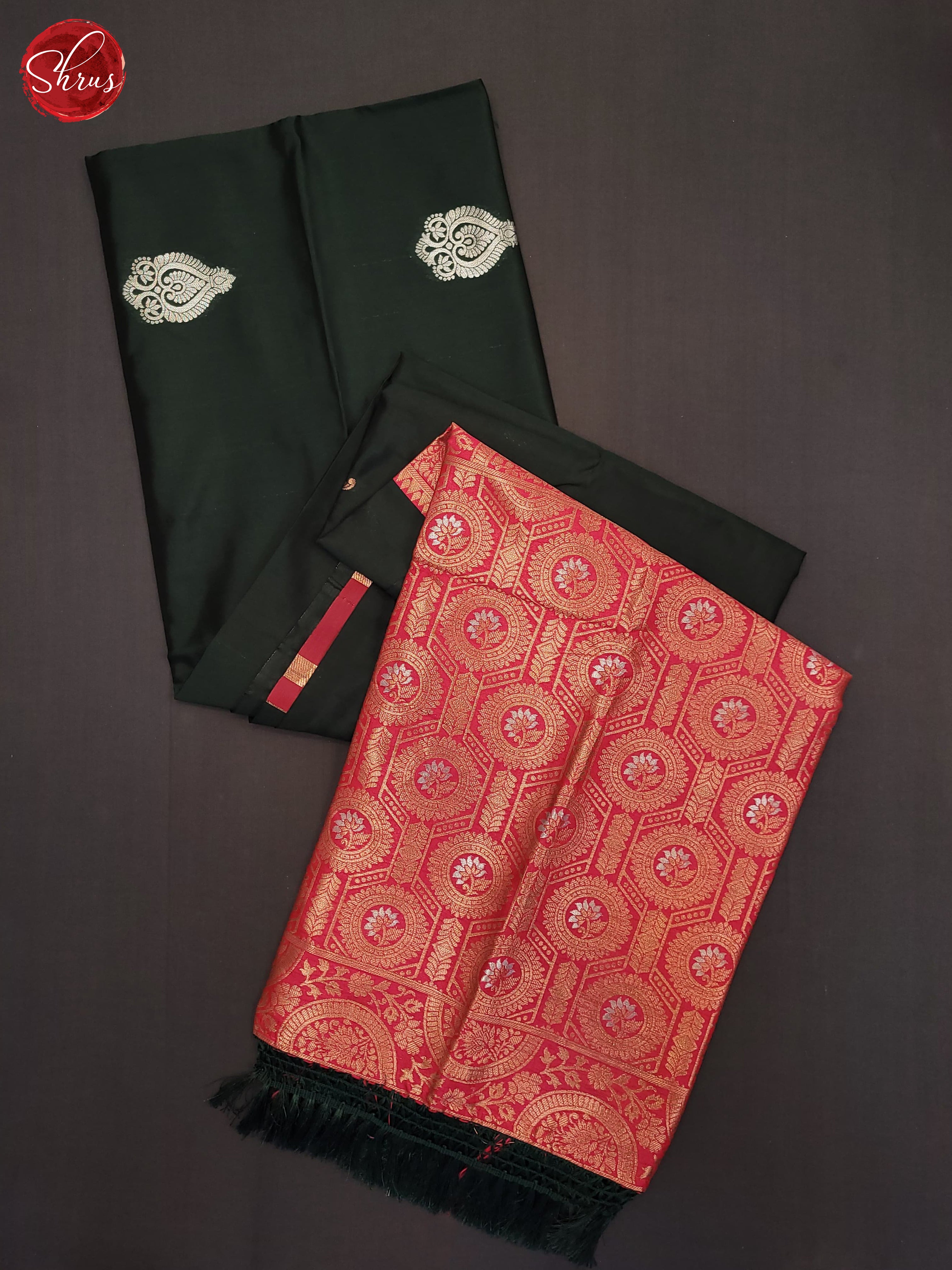 Bottle Green & Pink - Semi Softsilk Saree - Shop on ShrusEternity.com