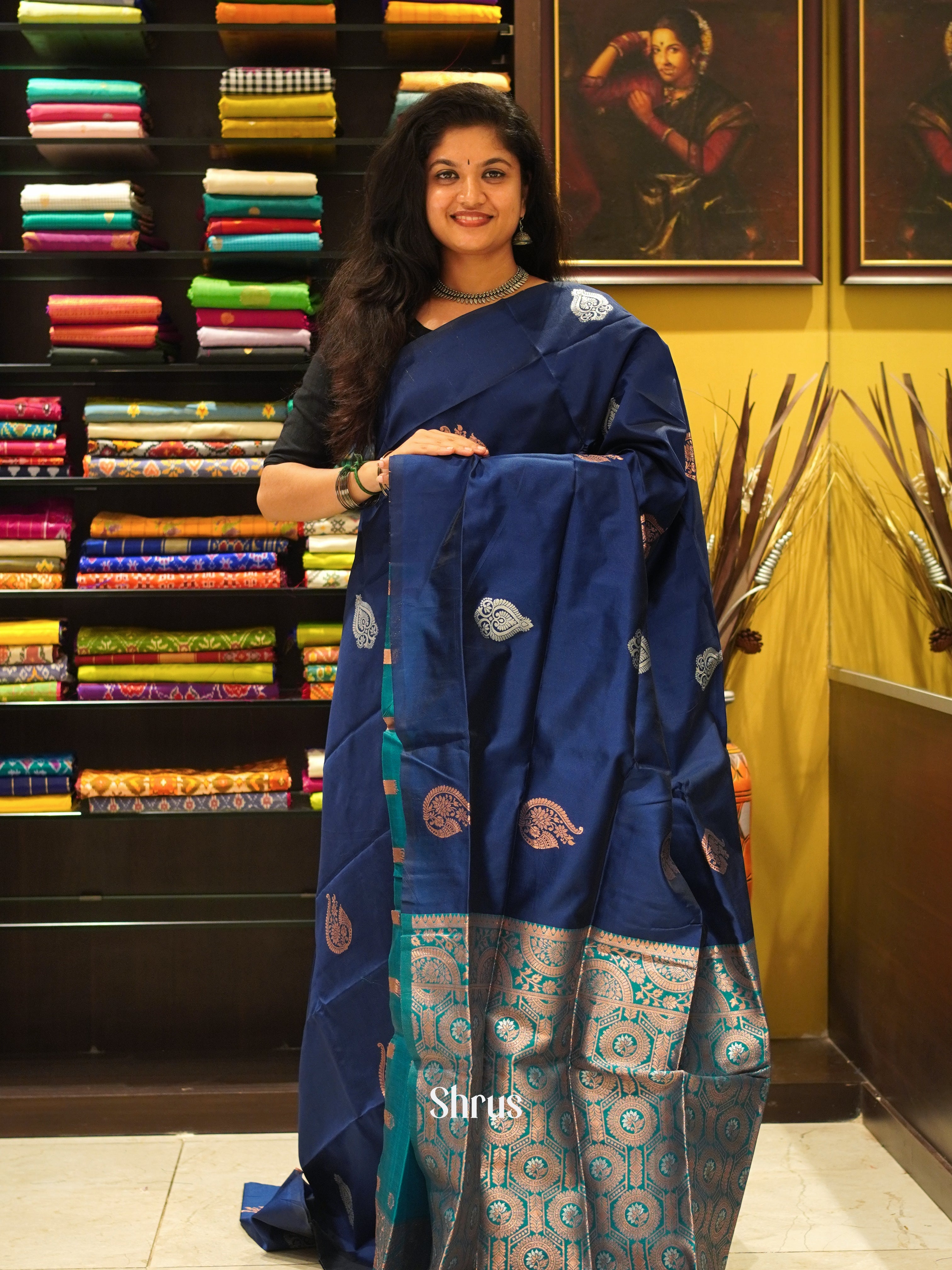 Blue And Green-semi soft silk saree