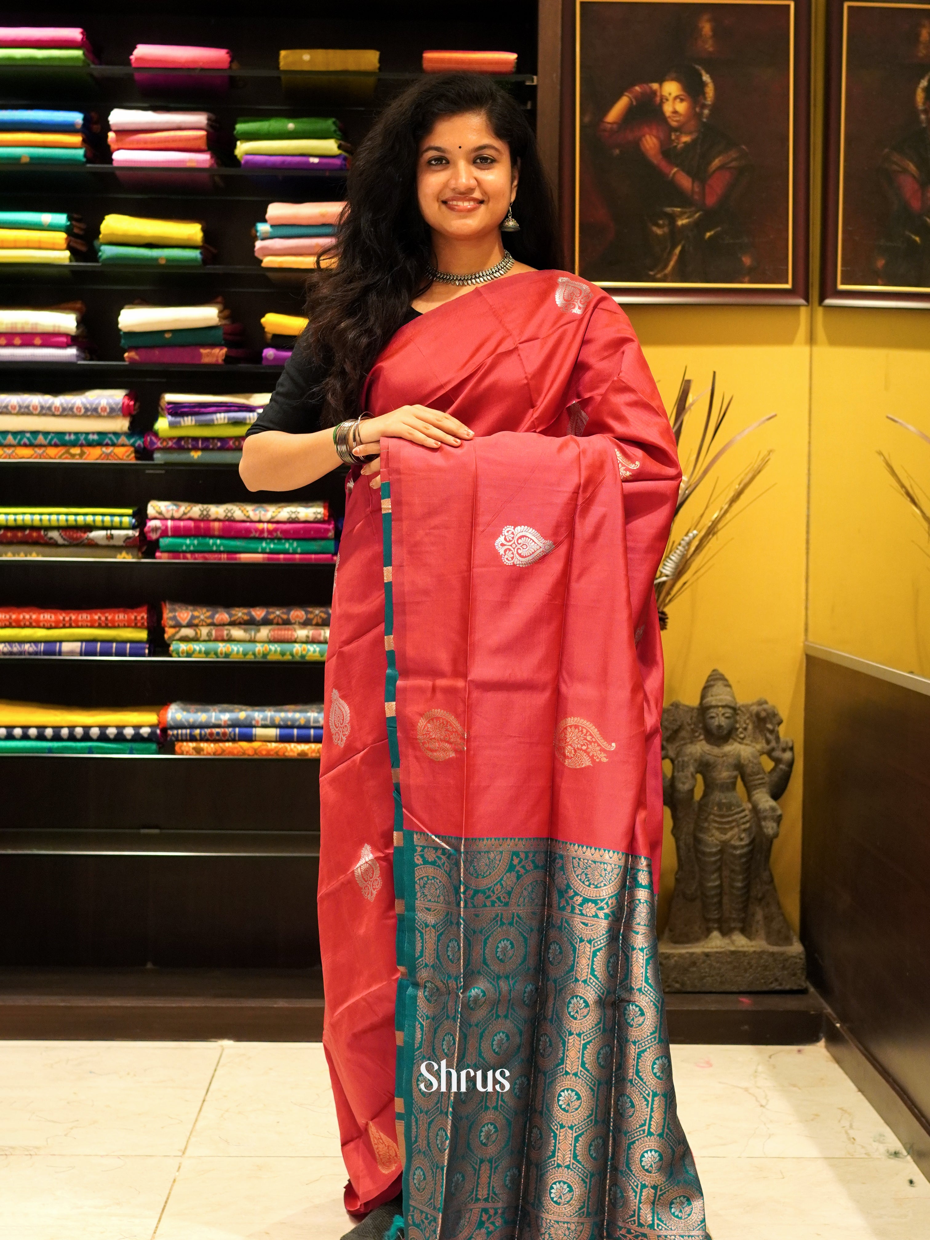 Pink And Green-Semi soft silk saree