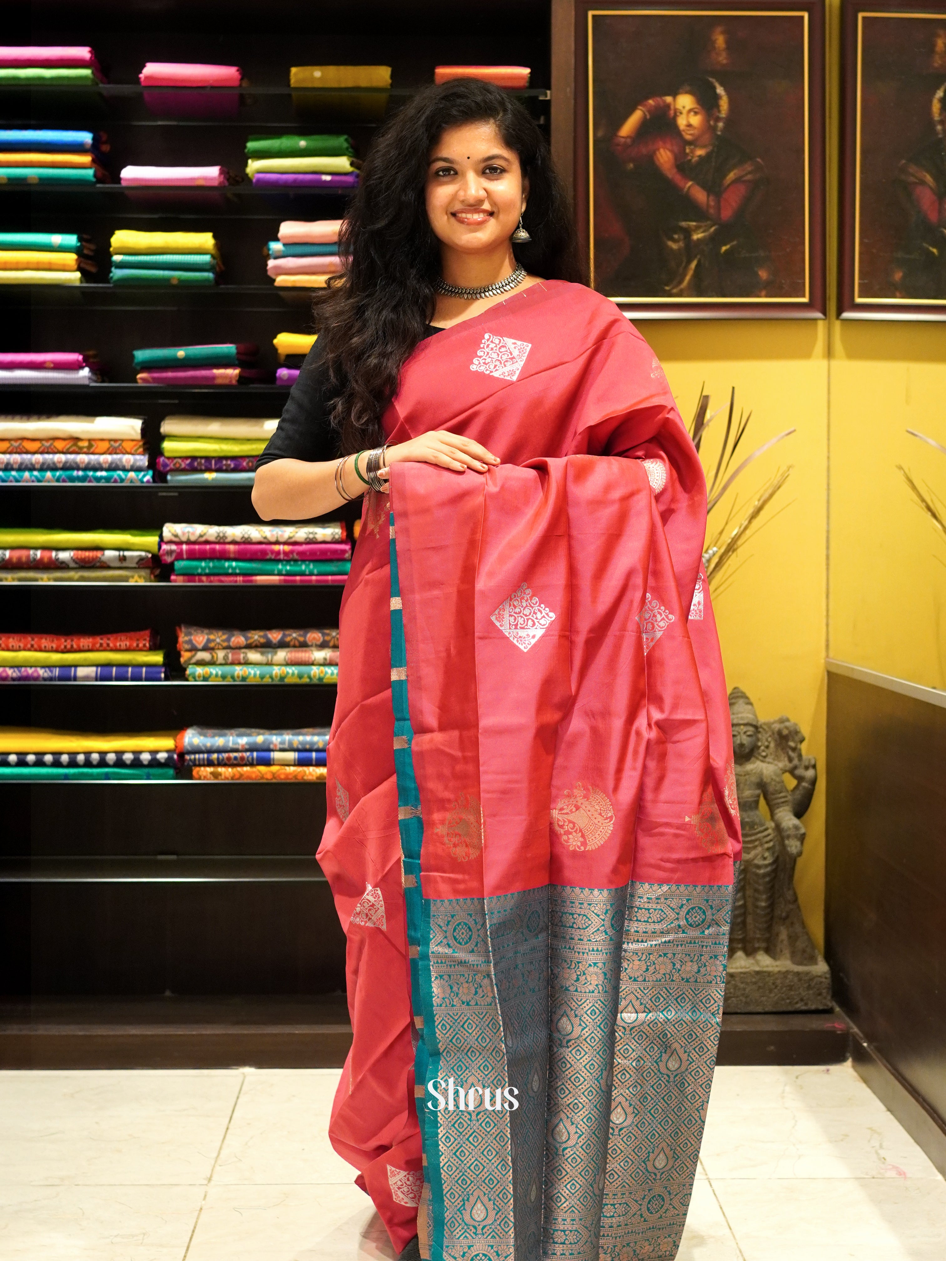 Pink And Green-Semi soft silk Saree