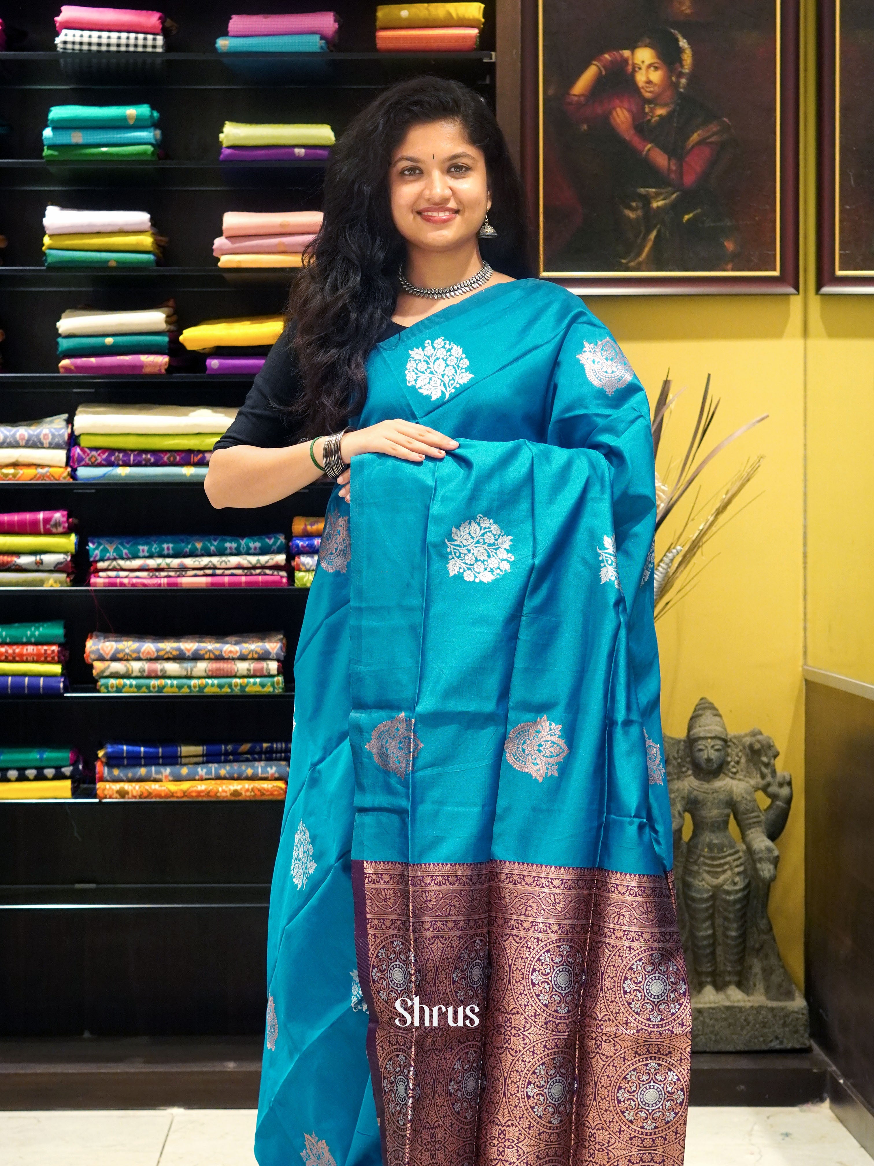 Blue And Wine-Semi Soft Silk Saree