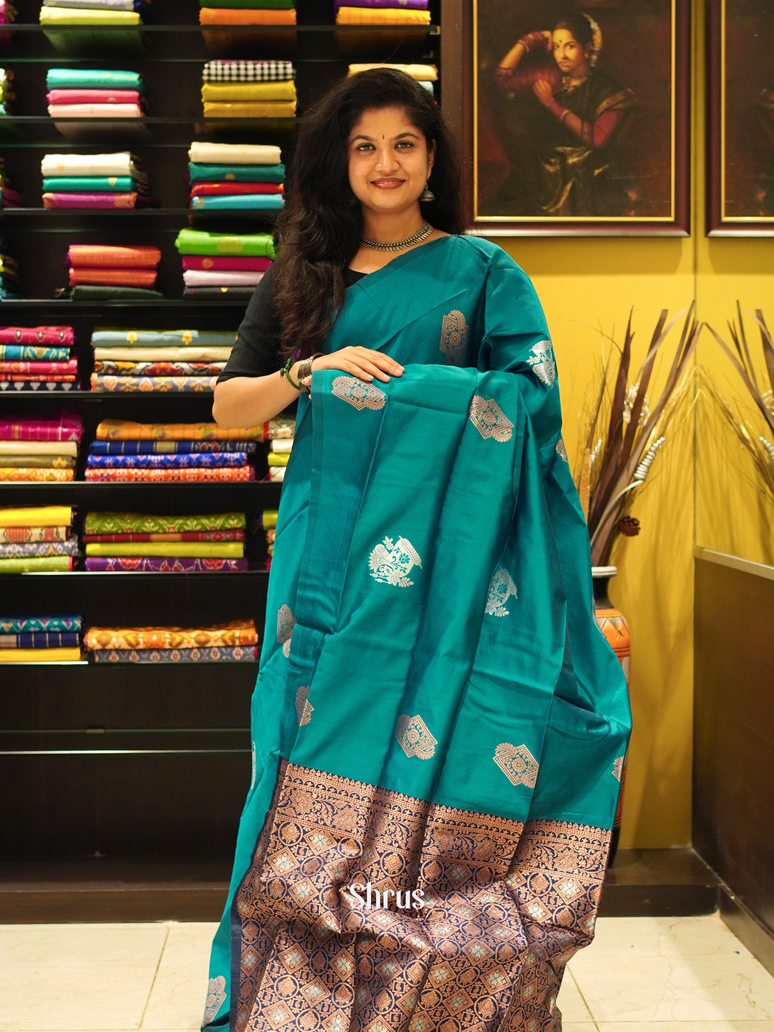 Green And Blue-Semi soft silk saree