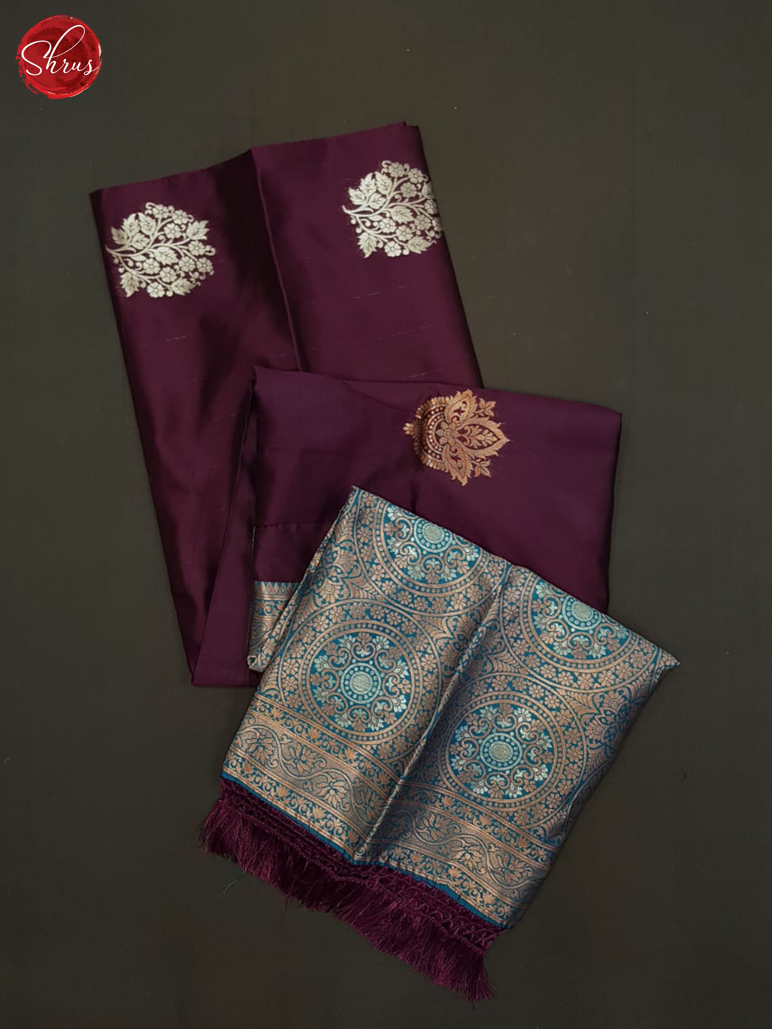 Wine And Blue-semi soft silk saree - Shop on ShrusEternity.com