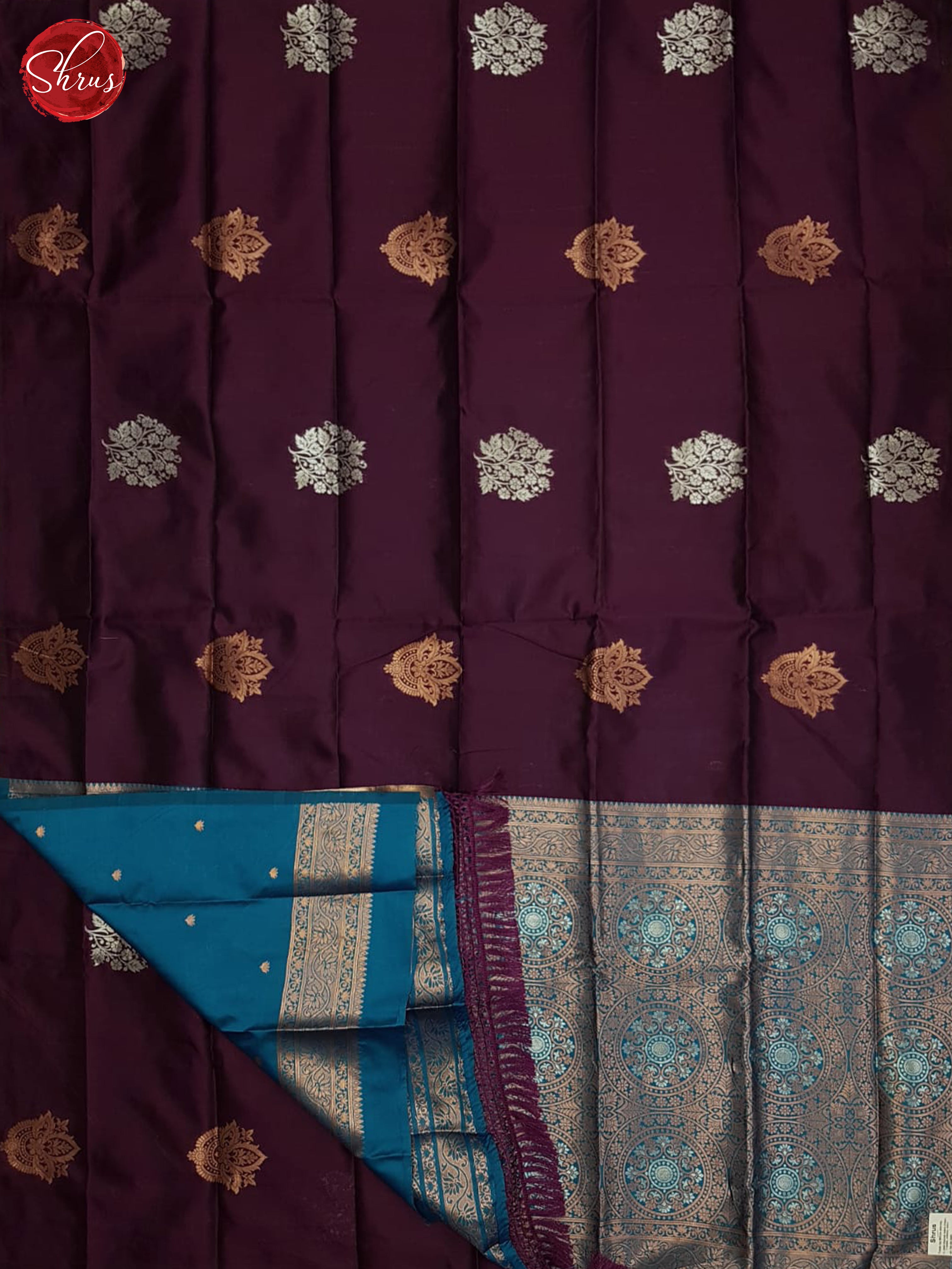 Wine And Blue-semi soft silk saree - Shop on ShrusEternity.com