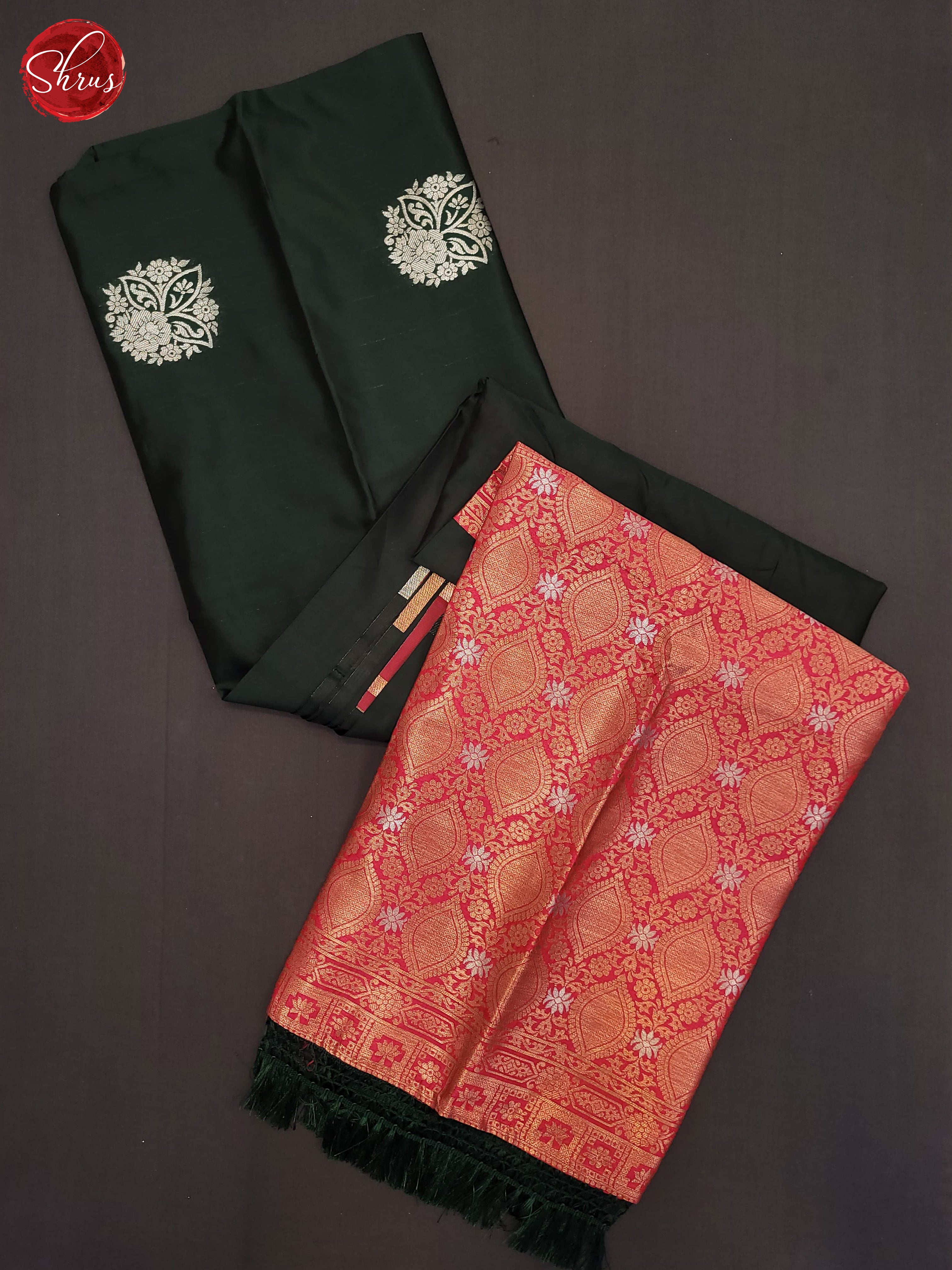 Bottle Green & Pink- Semi Softsilk Saree - Shop on ShrusEternity.com