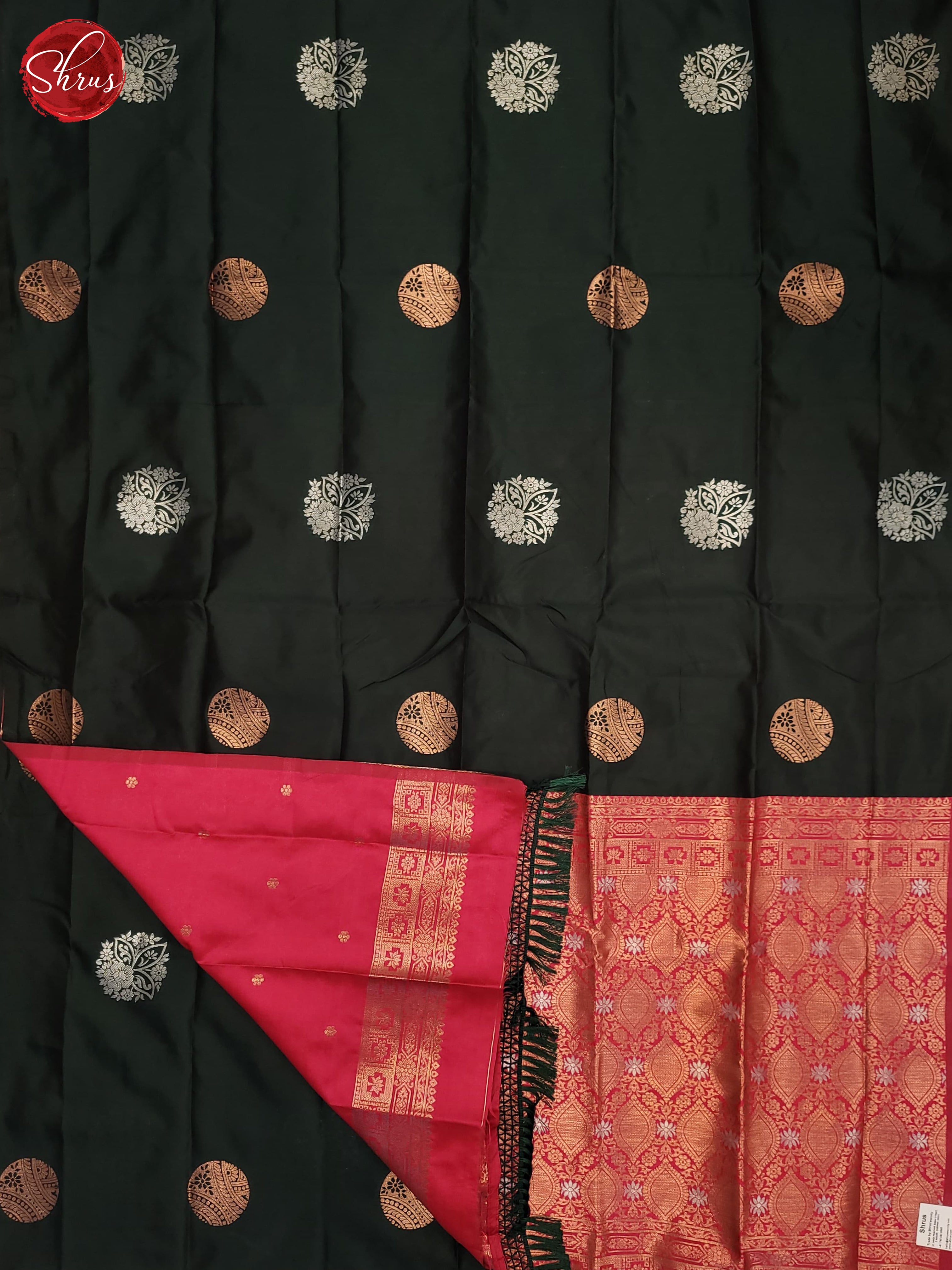 Bottle Green & Pink- Semi Softsilk Saree - Shop on ShrusEternity.com