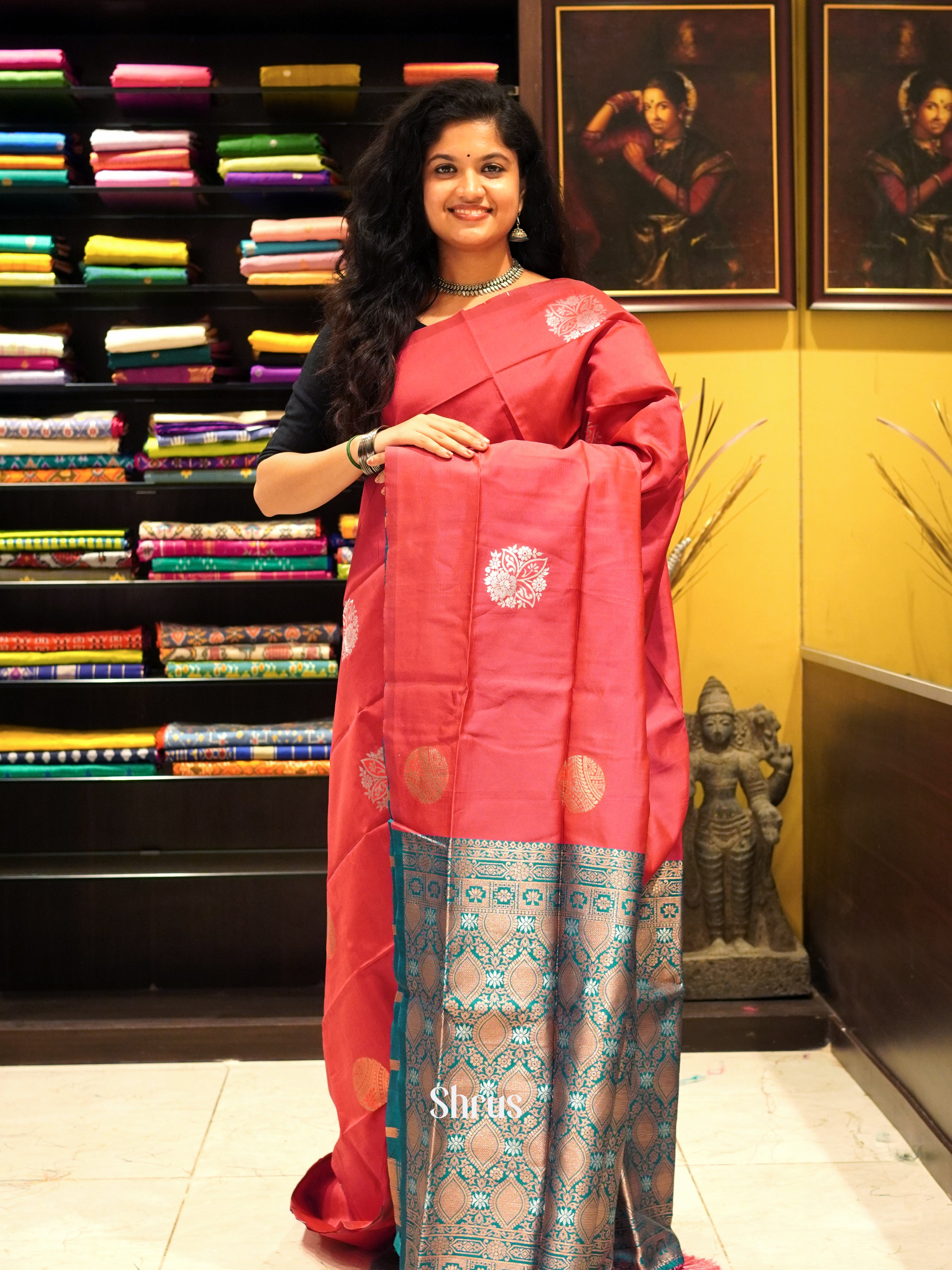 Pink And Green-Semi soft silk saree