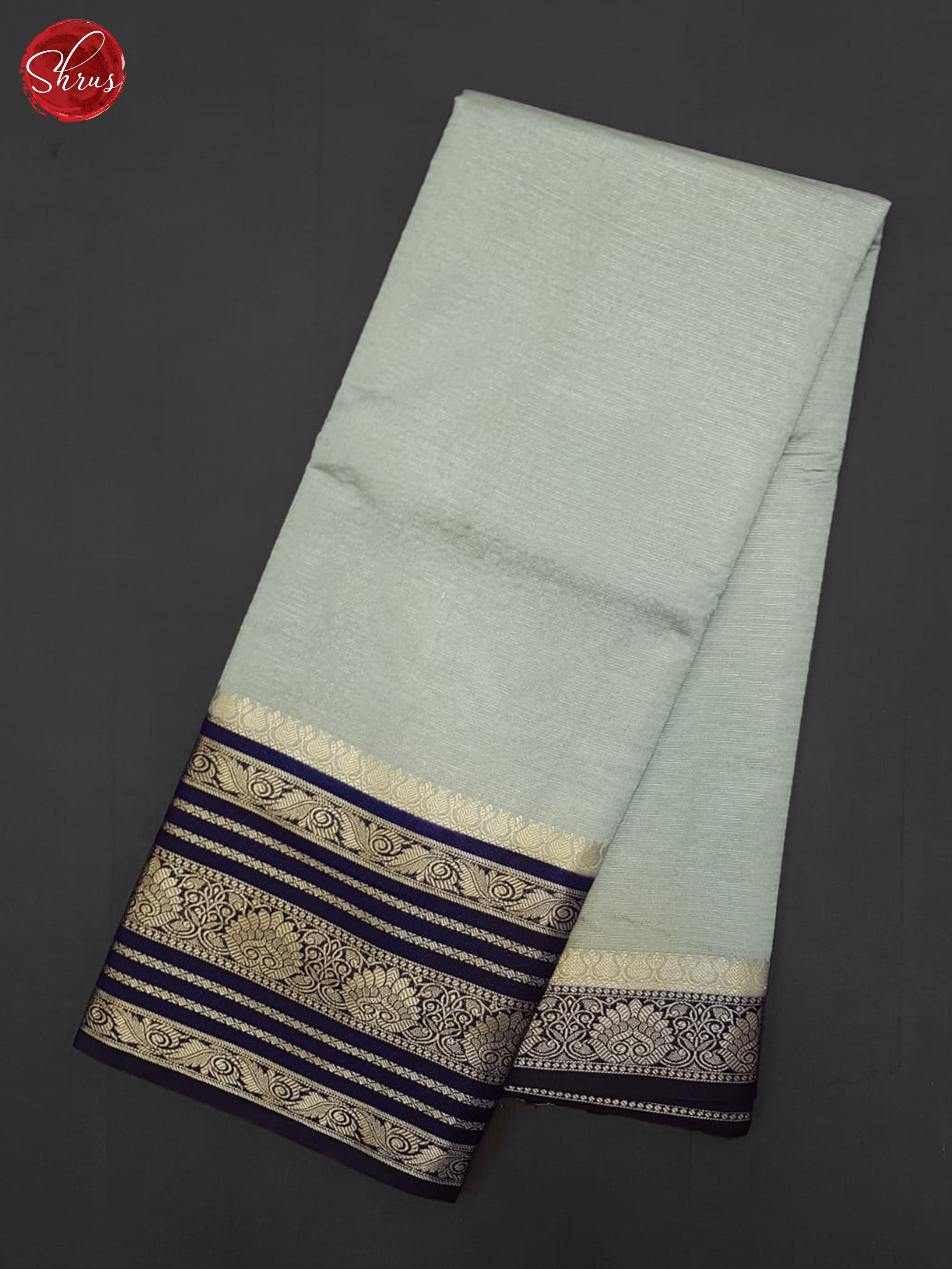 Bluish Grey & Blue - Semi Dupion Saree - Shop on ShrusEternity.com