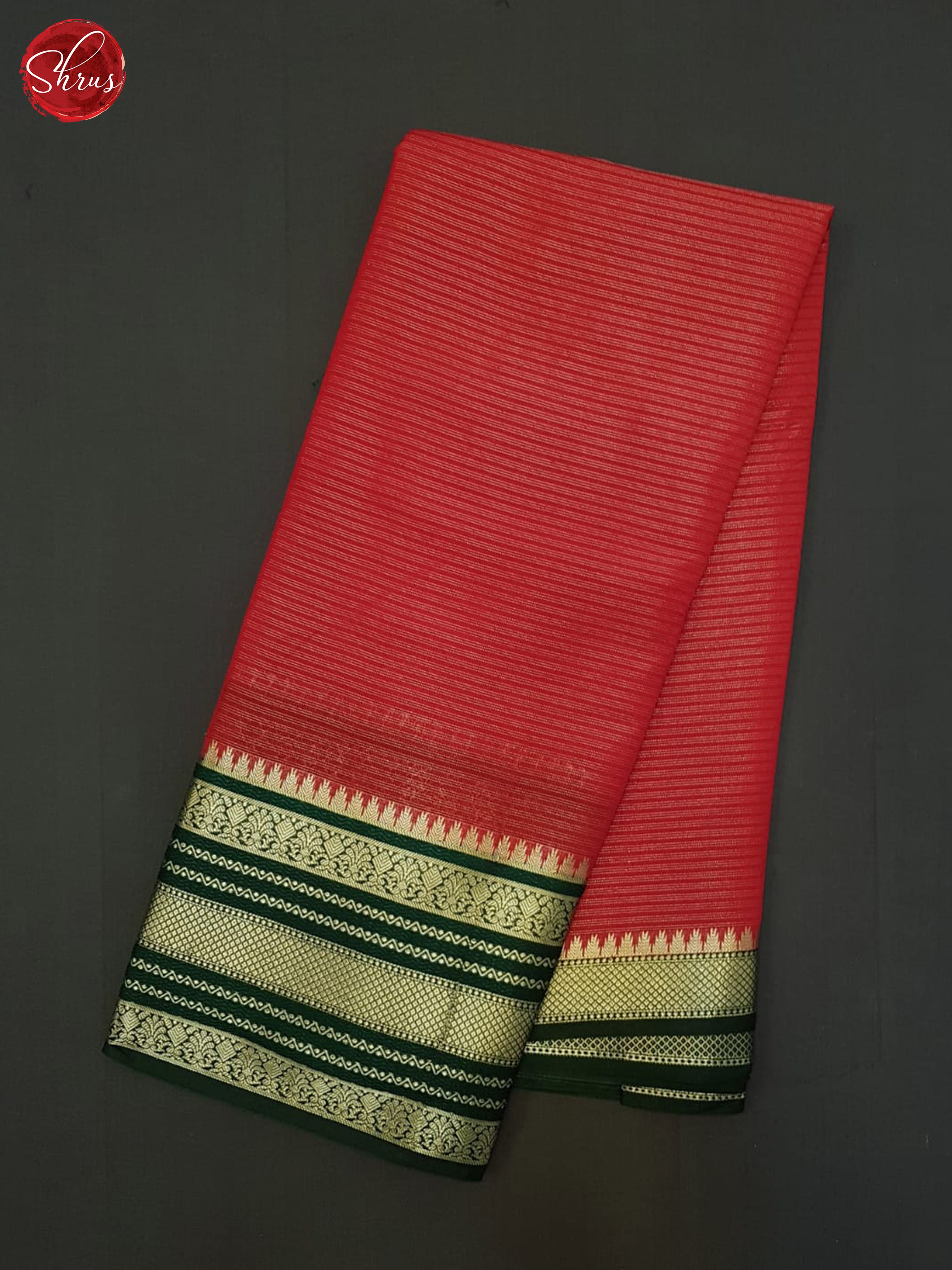 Red & Green- Semi Dupion Saree - Shop on ShrusEternity.com