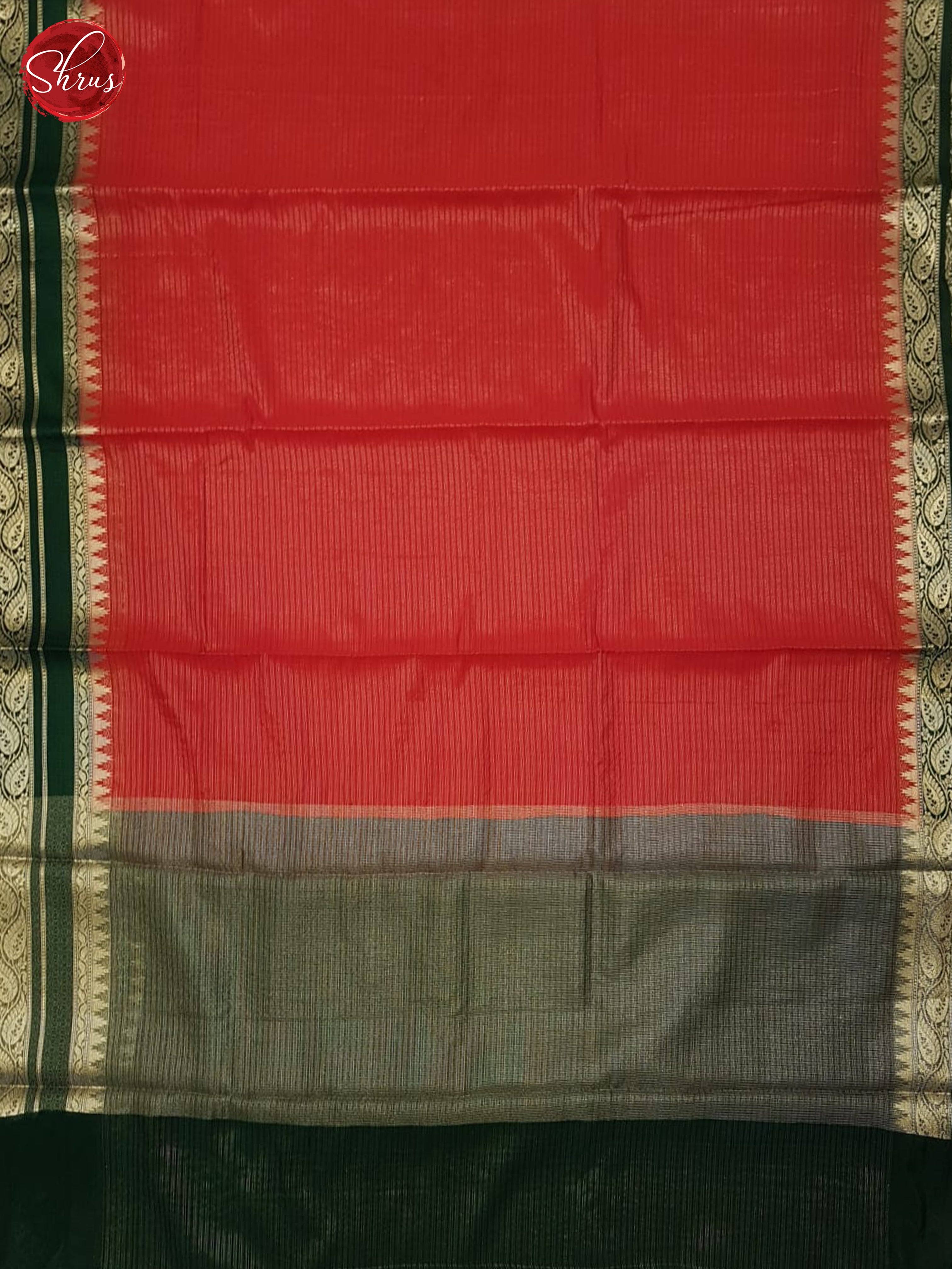 Red & Green- Semi Dupion Saree - Shop on ShrusEternity.com