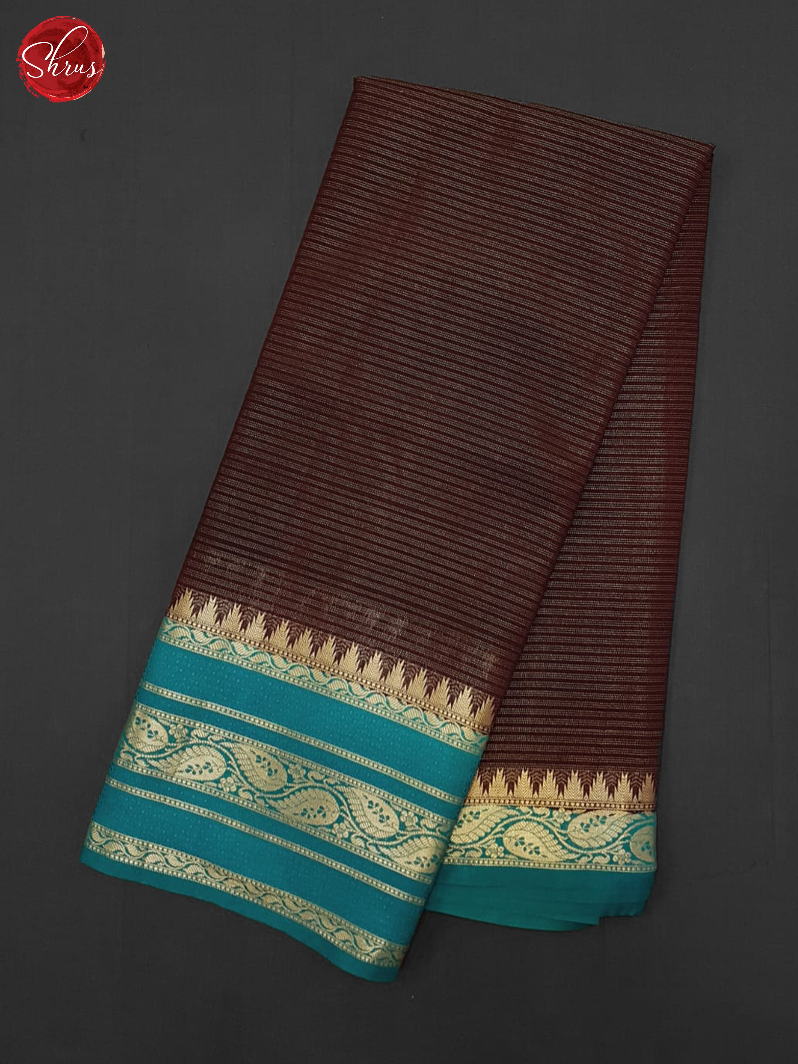 Brown & Blue - Semi Dupion Saree - Shop on ShrusEternity.com