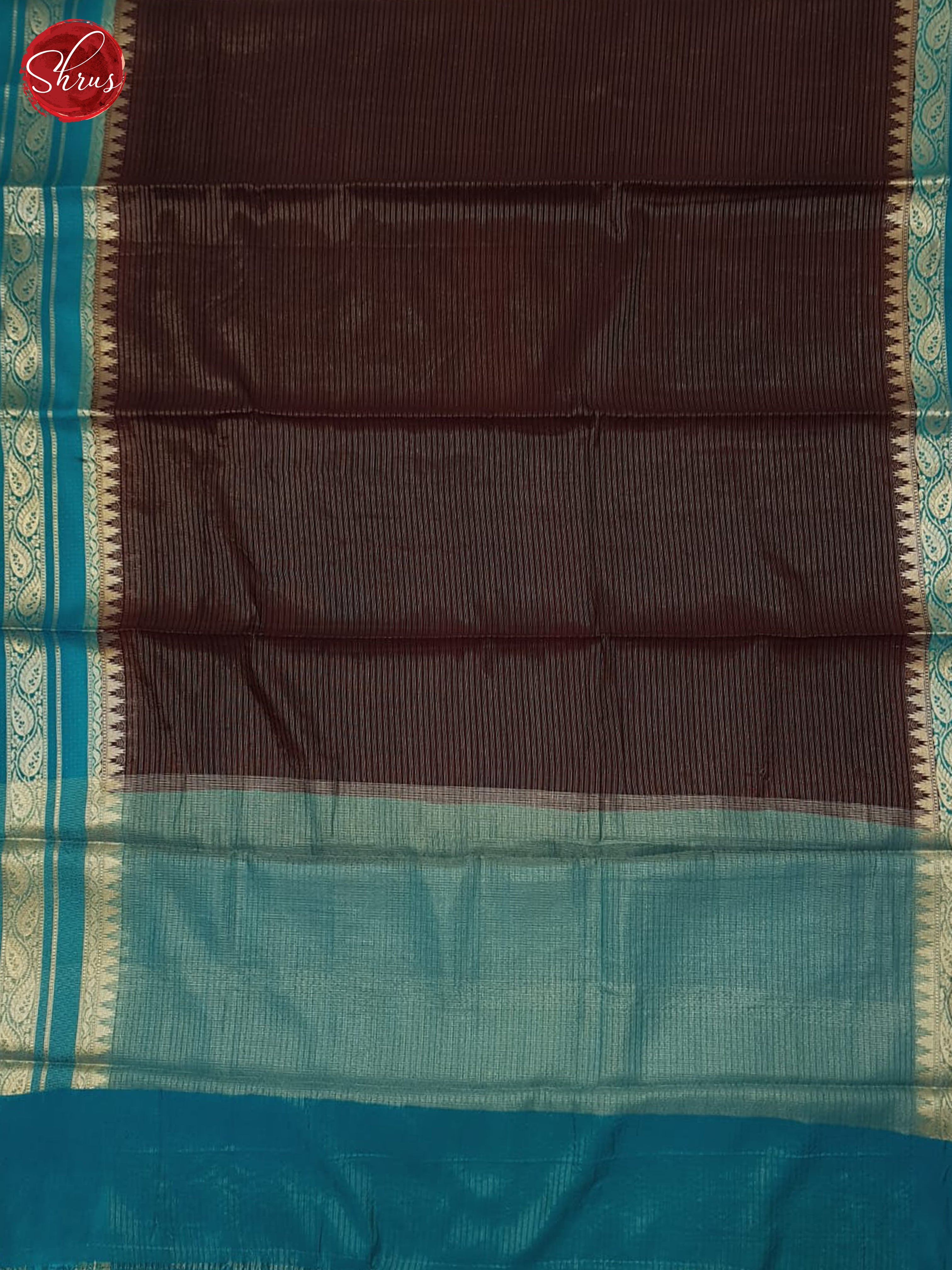 Brown & Blue - Semi Dupion Saree - Shop on ShrusEternity.com